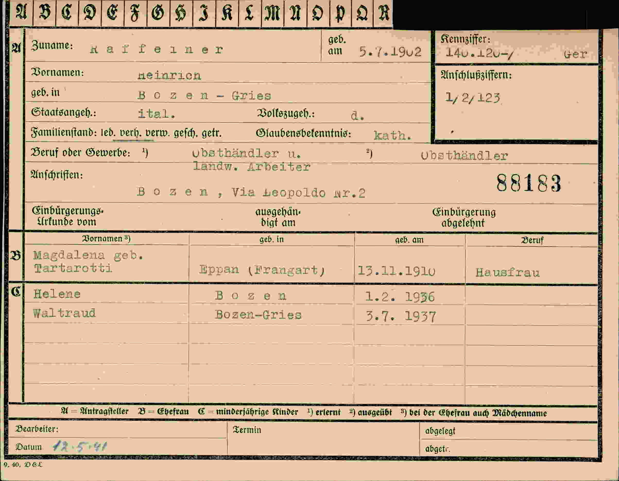 Dokument für Heinrich Raffeiner