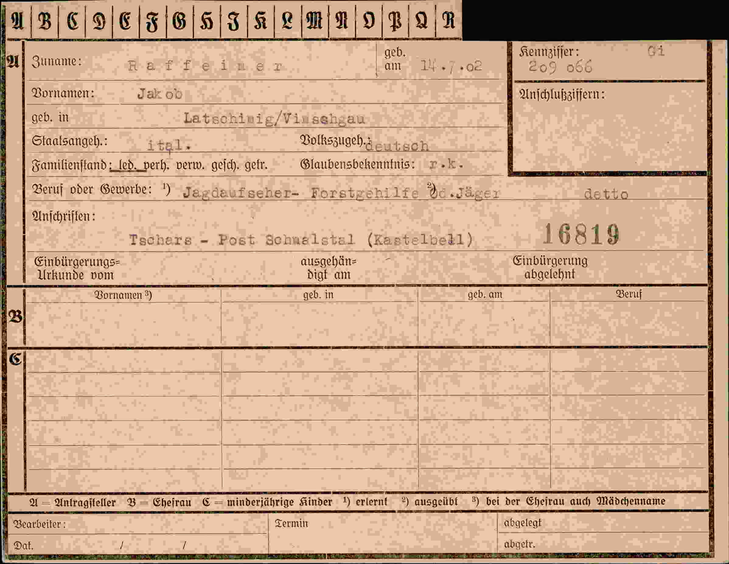 Dokument für Jakob Raffeiner