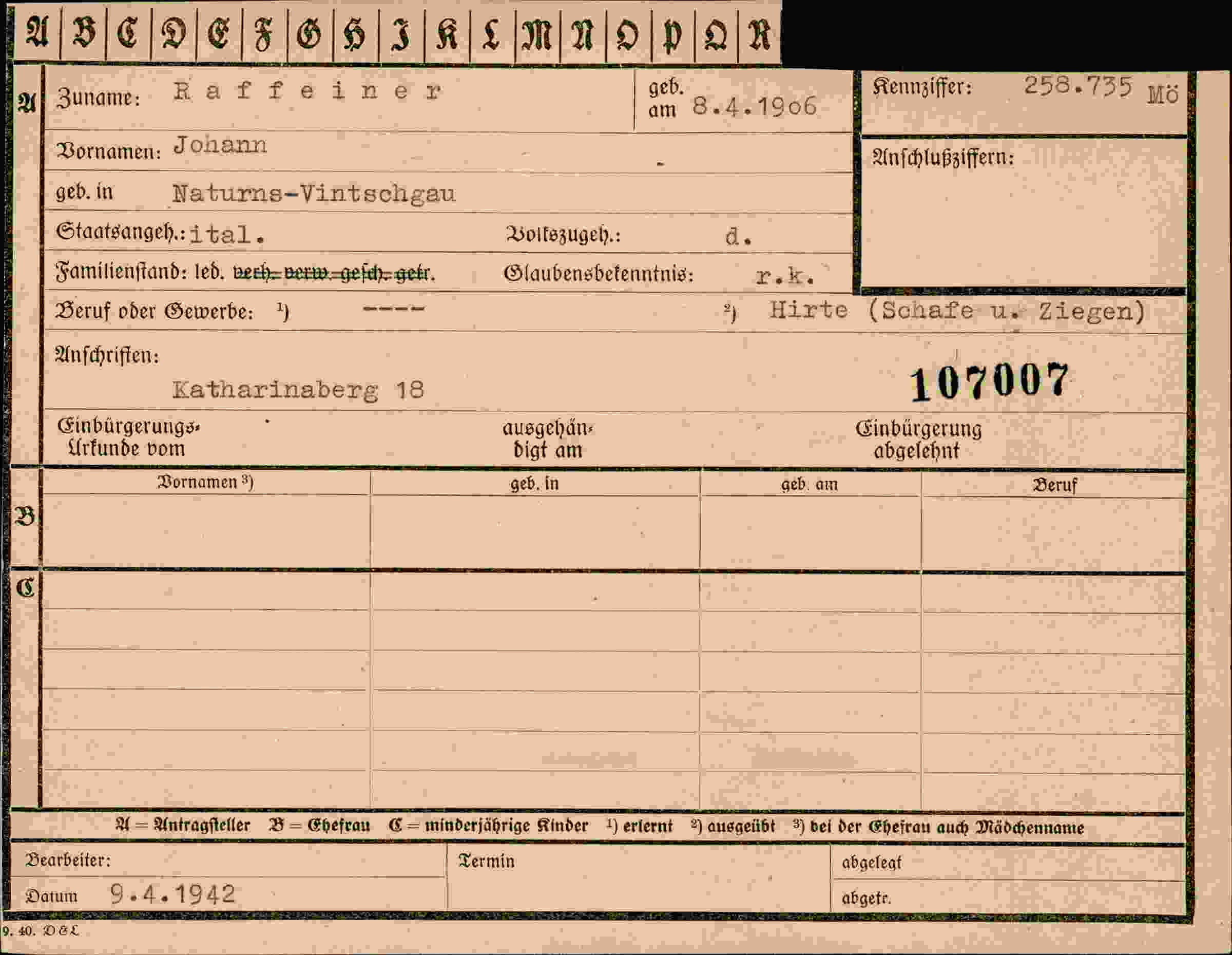 Vorderseite des Dokuments