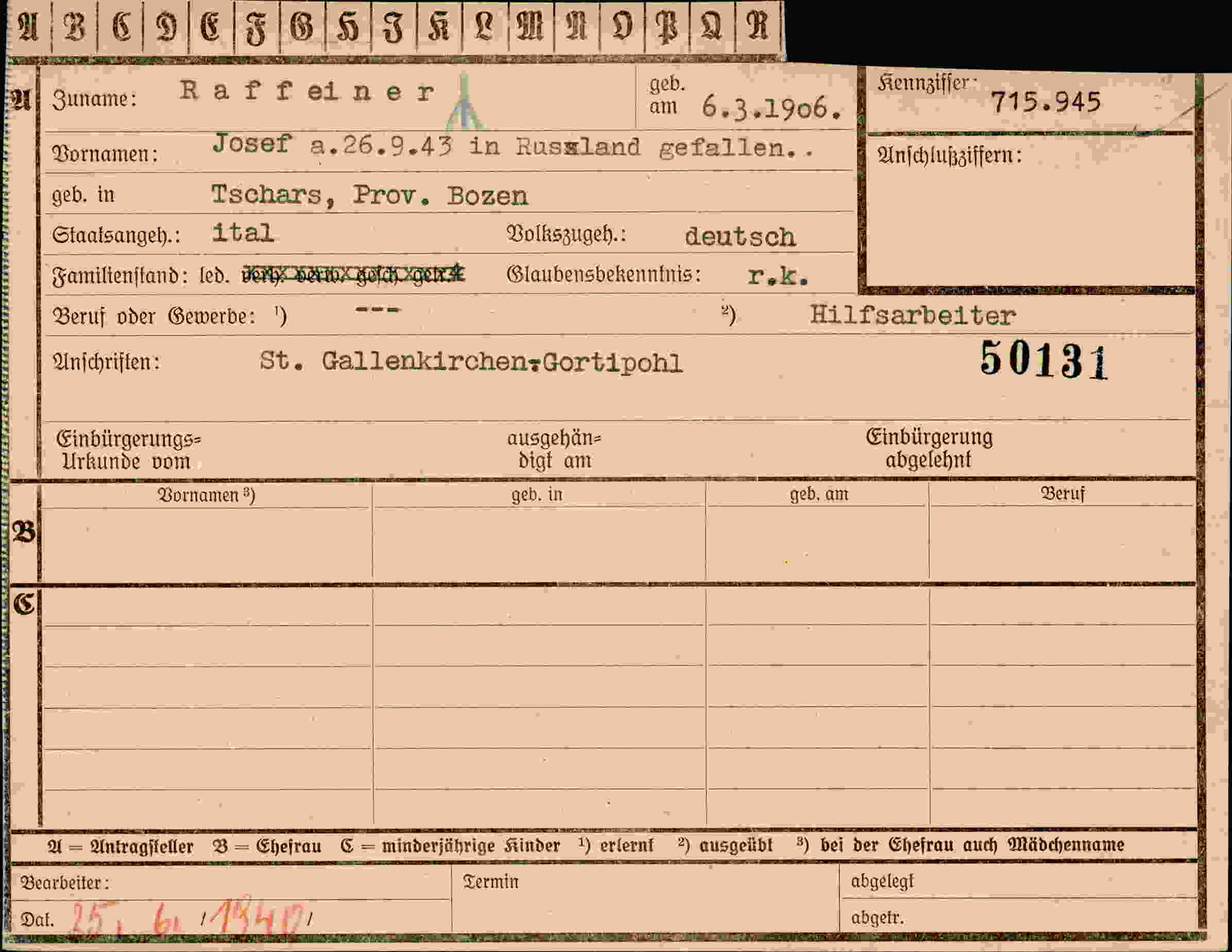 Dokument für Josef Raffeiner