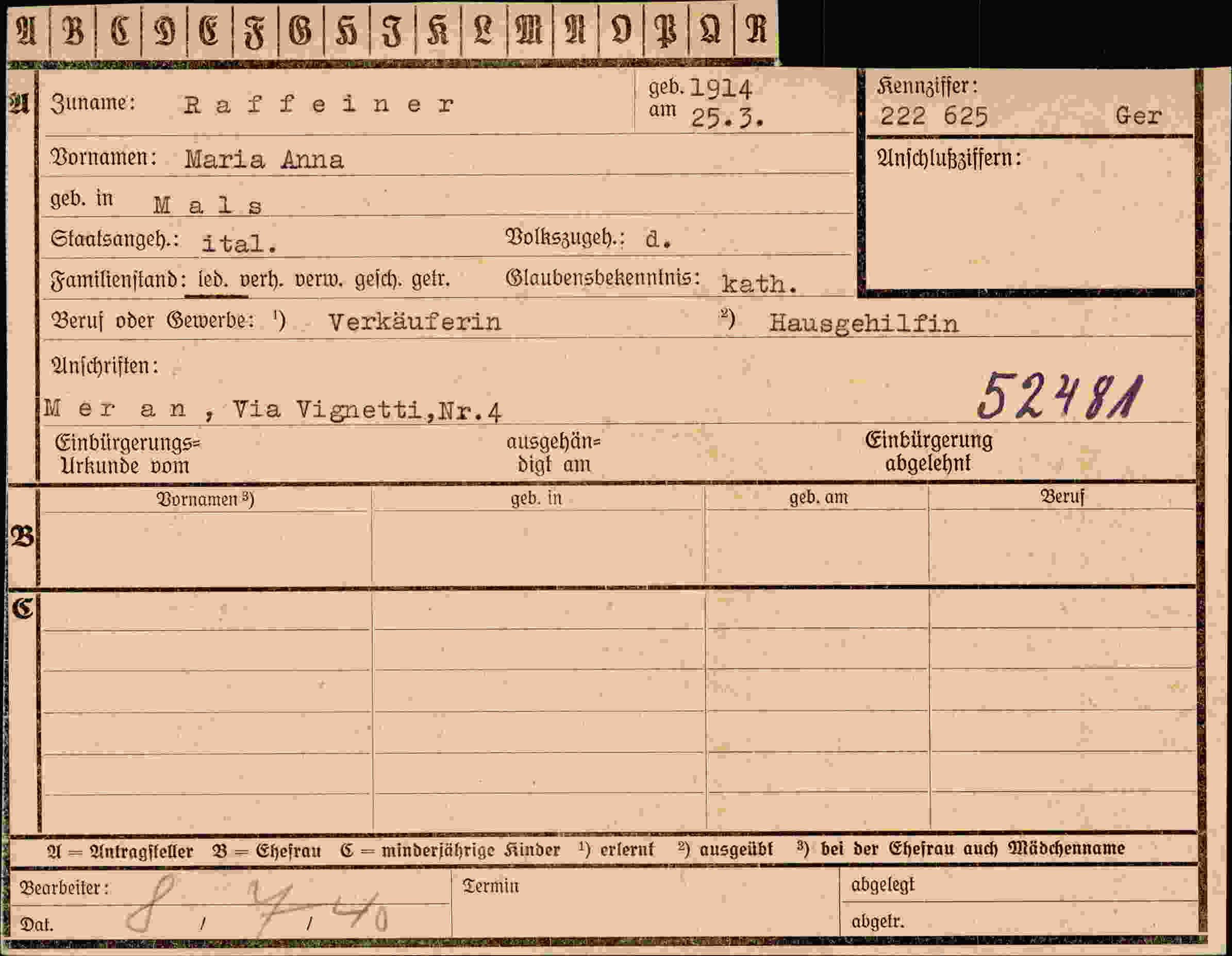 Dokument für Maria Anna Raffeiner