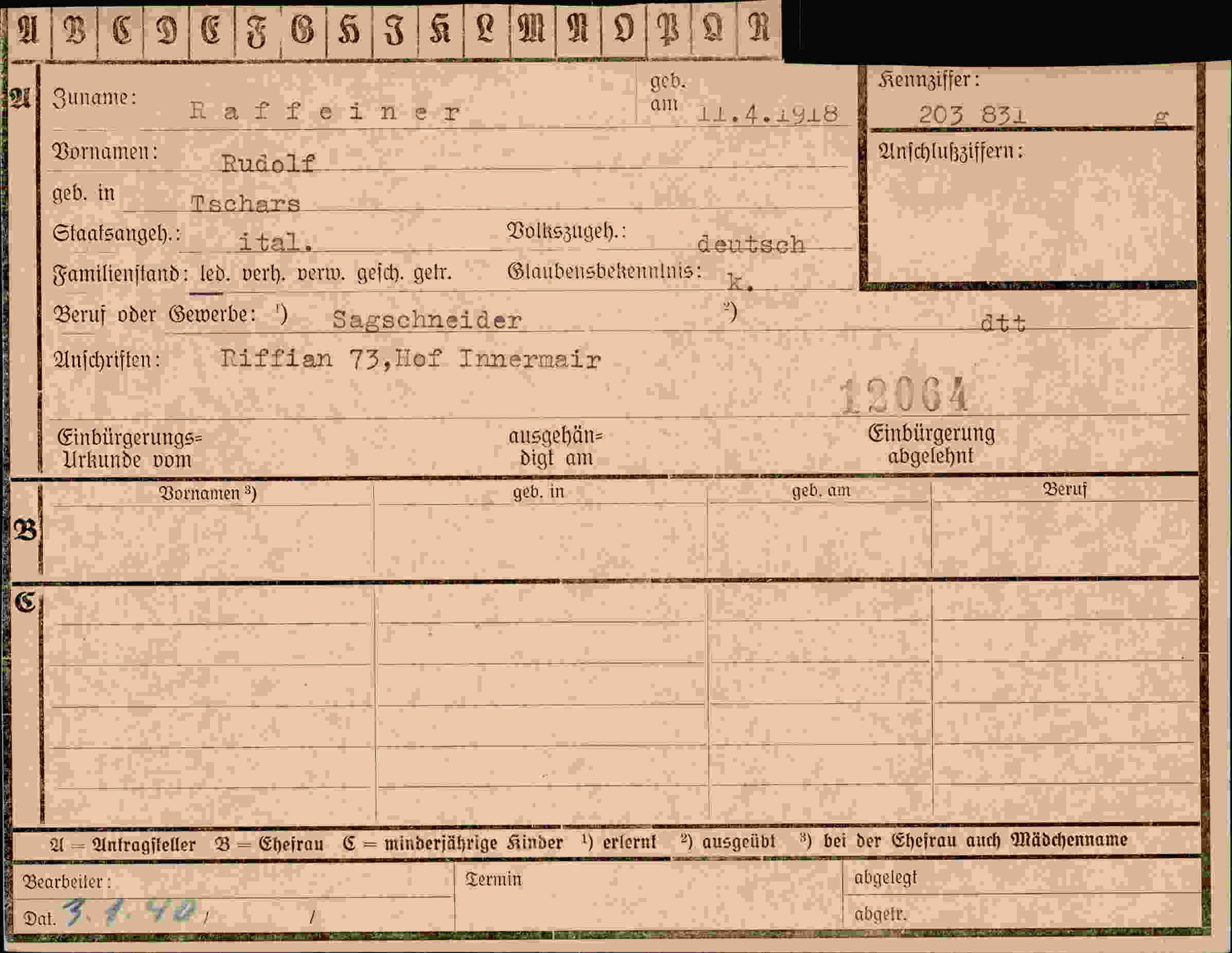 Dokument für Rudolf Raffeiner