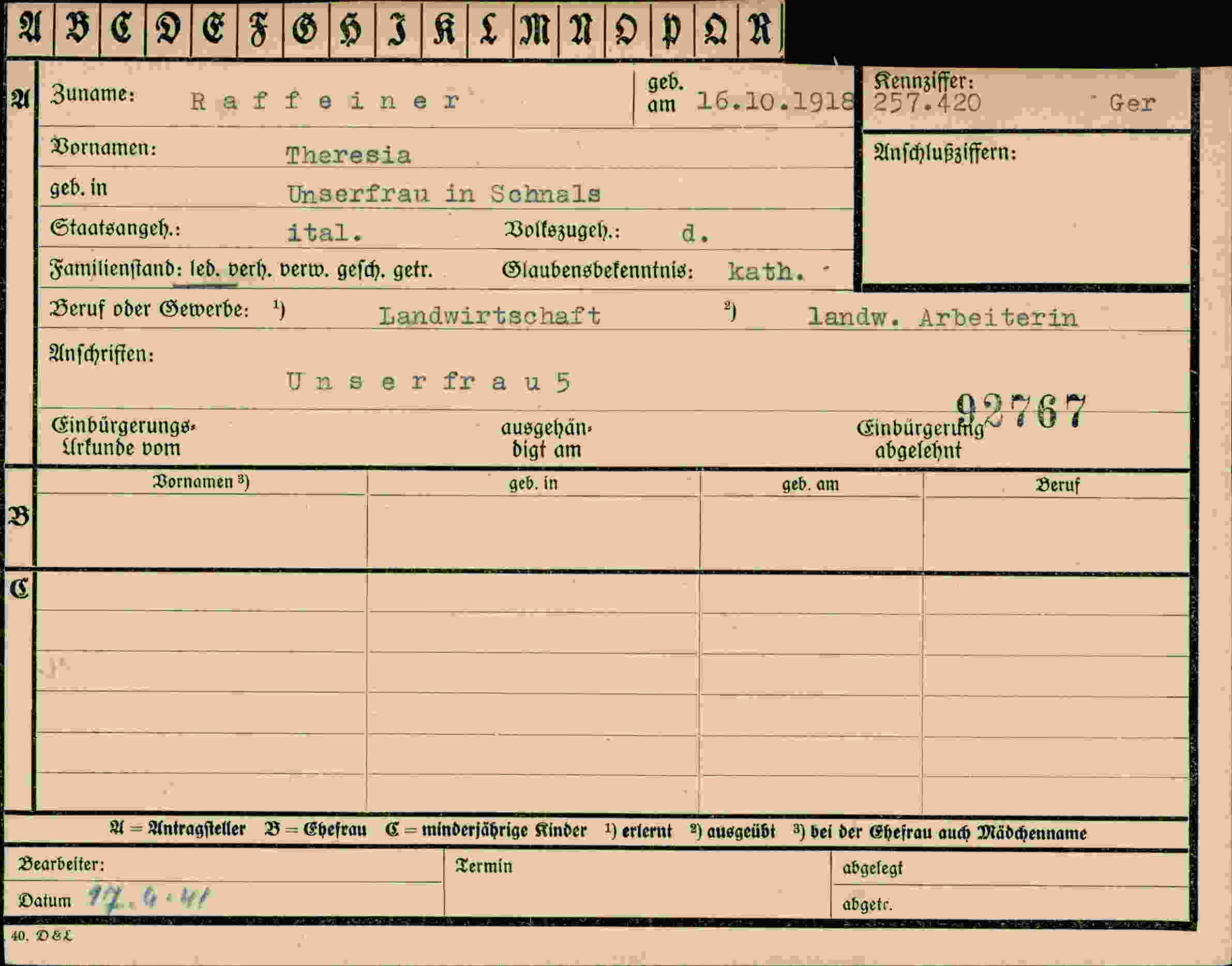 Vorderseite des Dokuments