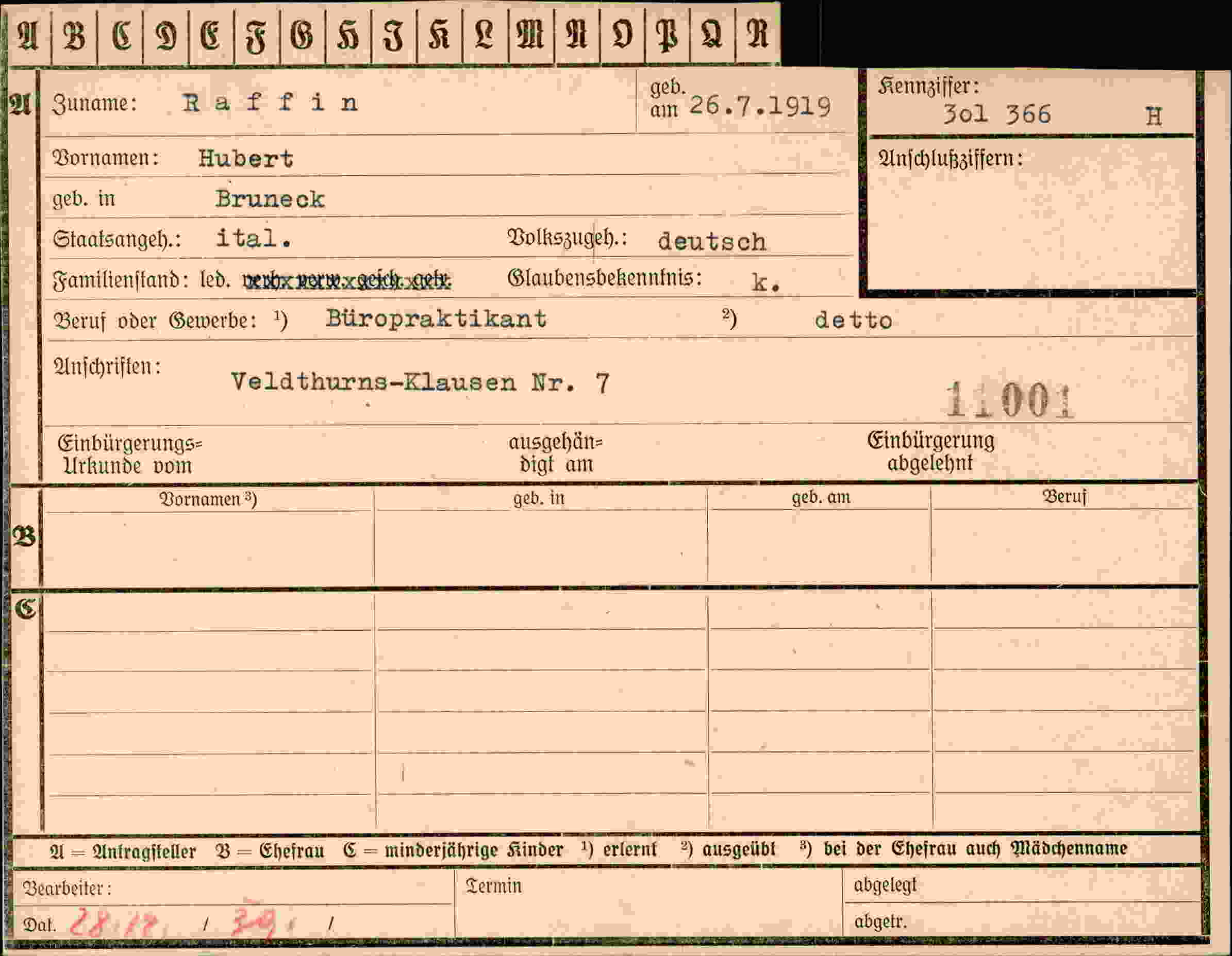 Dokument für Hubert Raffin