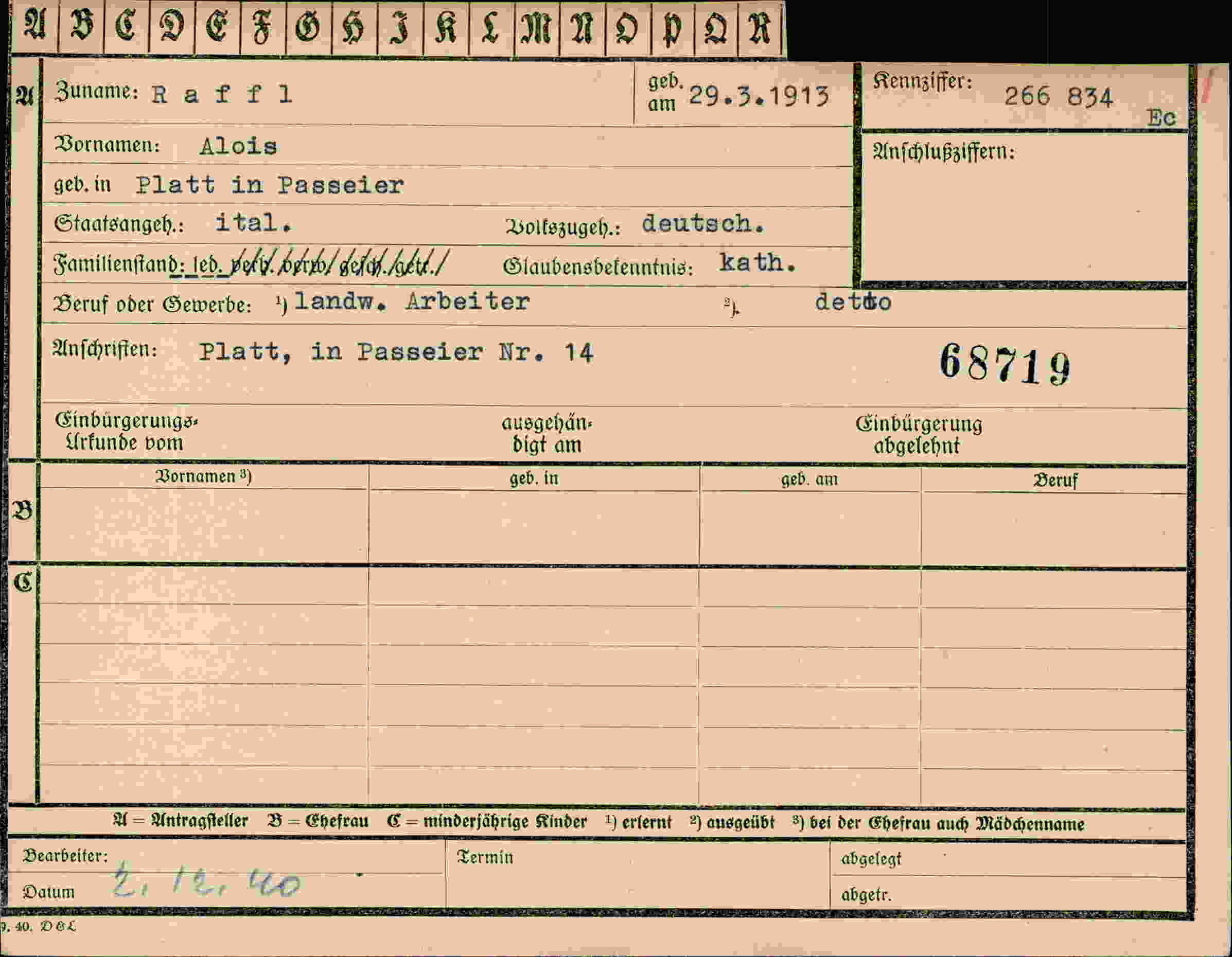 Dokument für Alois Raffl