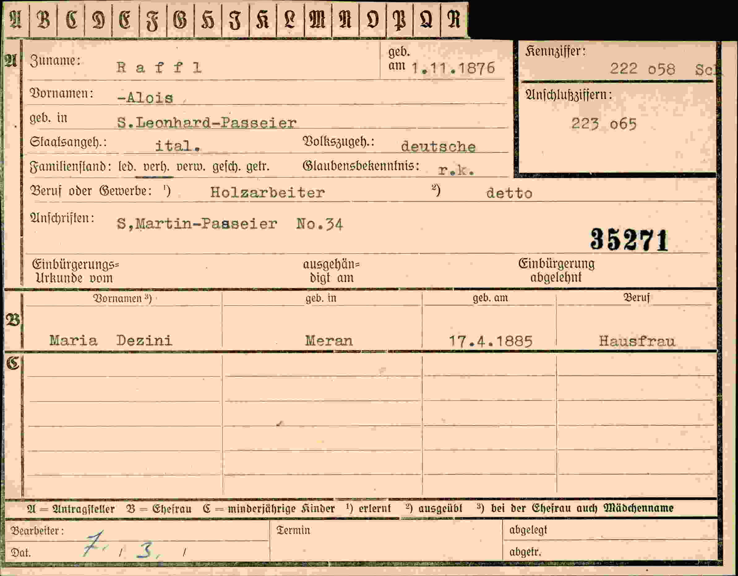 Dokument für Alois Raffl