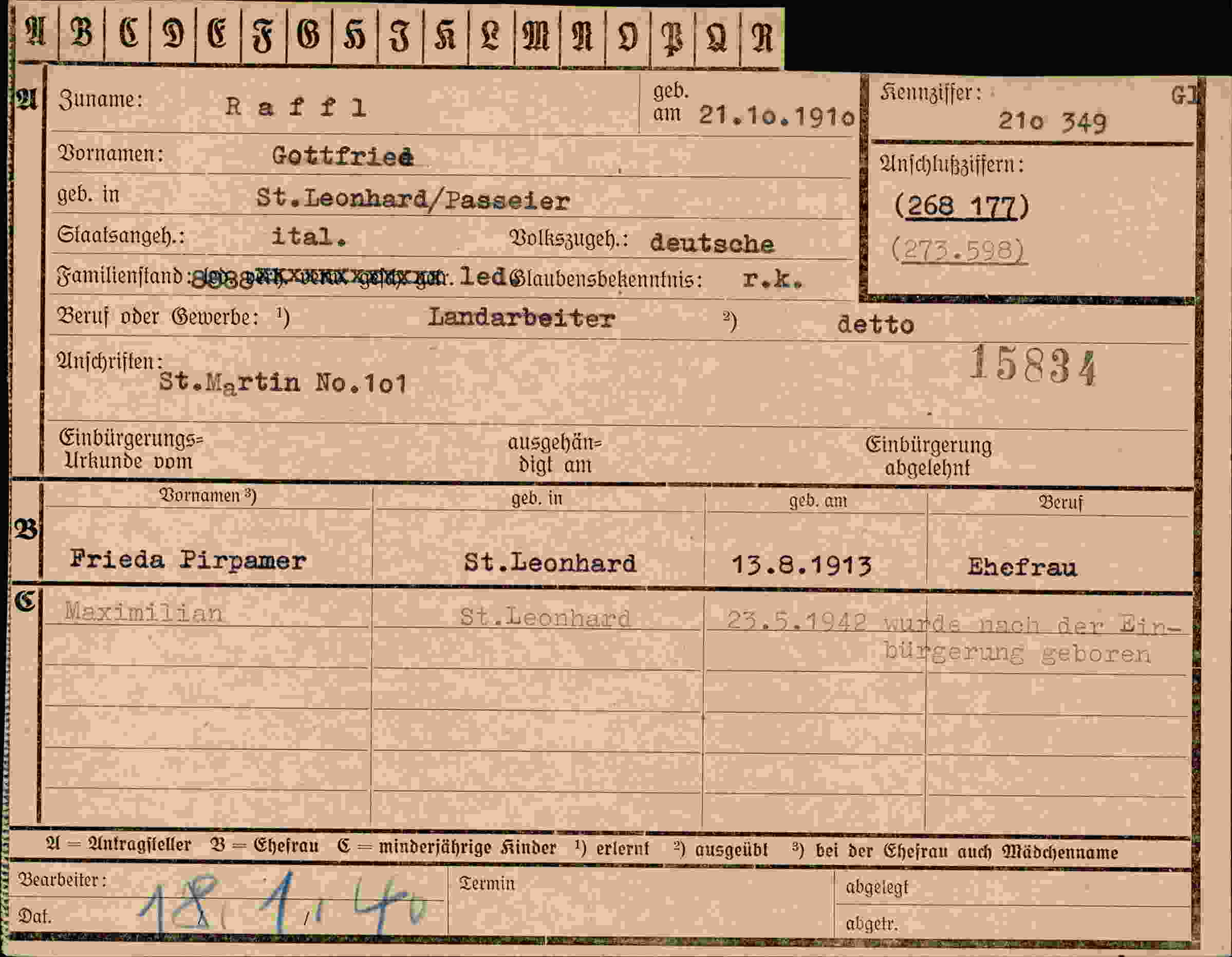 Dokument für Gottfried Raffl