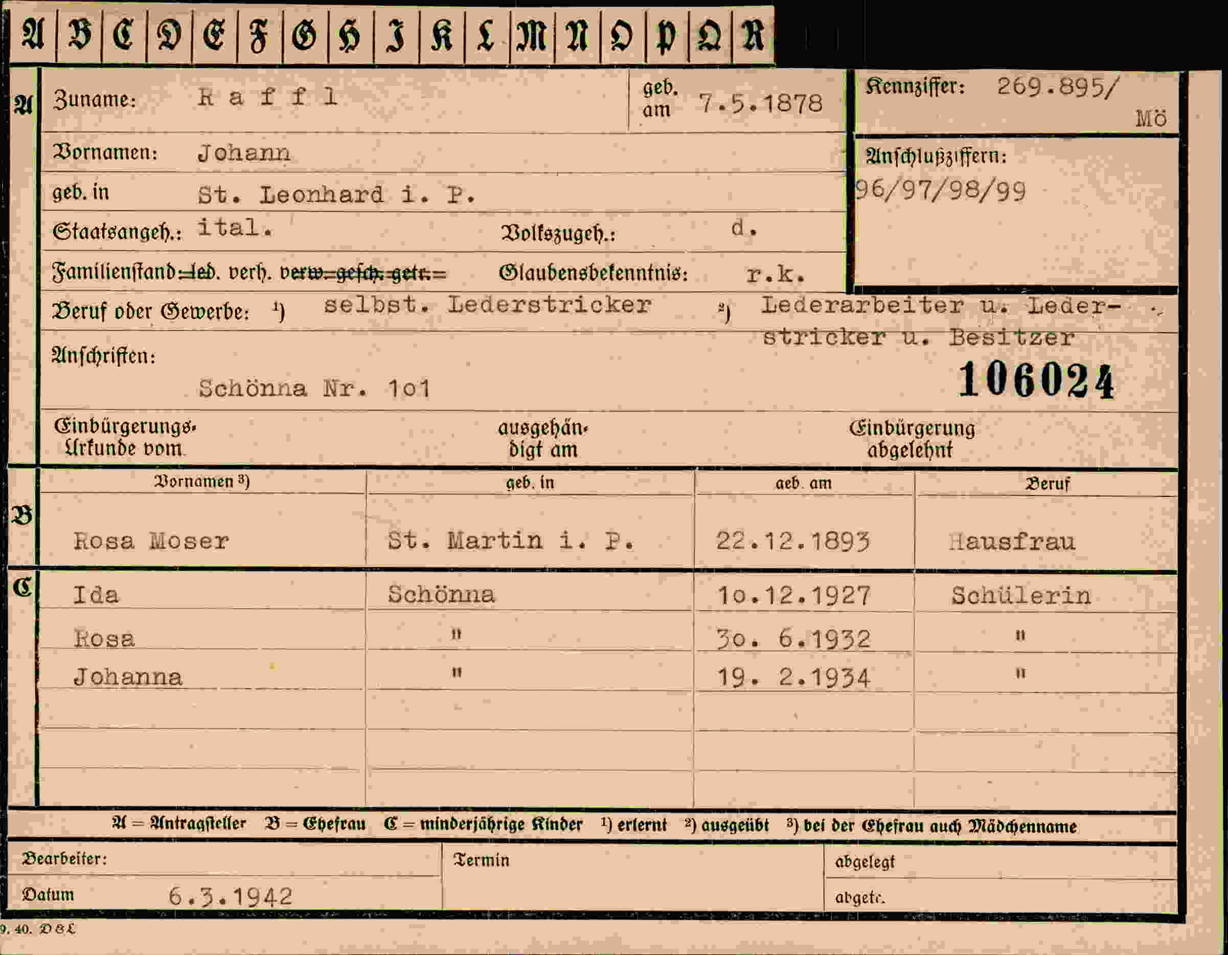 Dokument für Johann Raffl