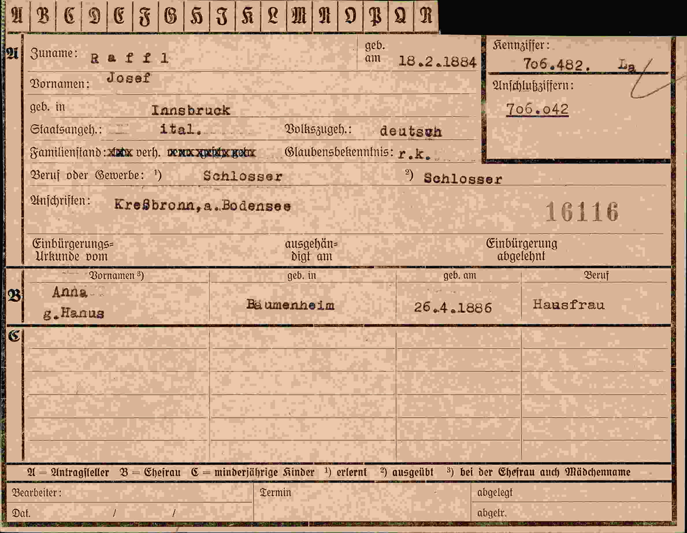 Dokument für Josef Raffl