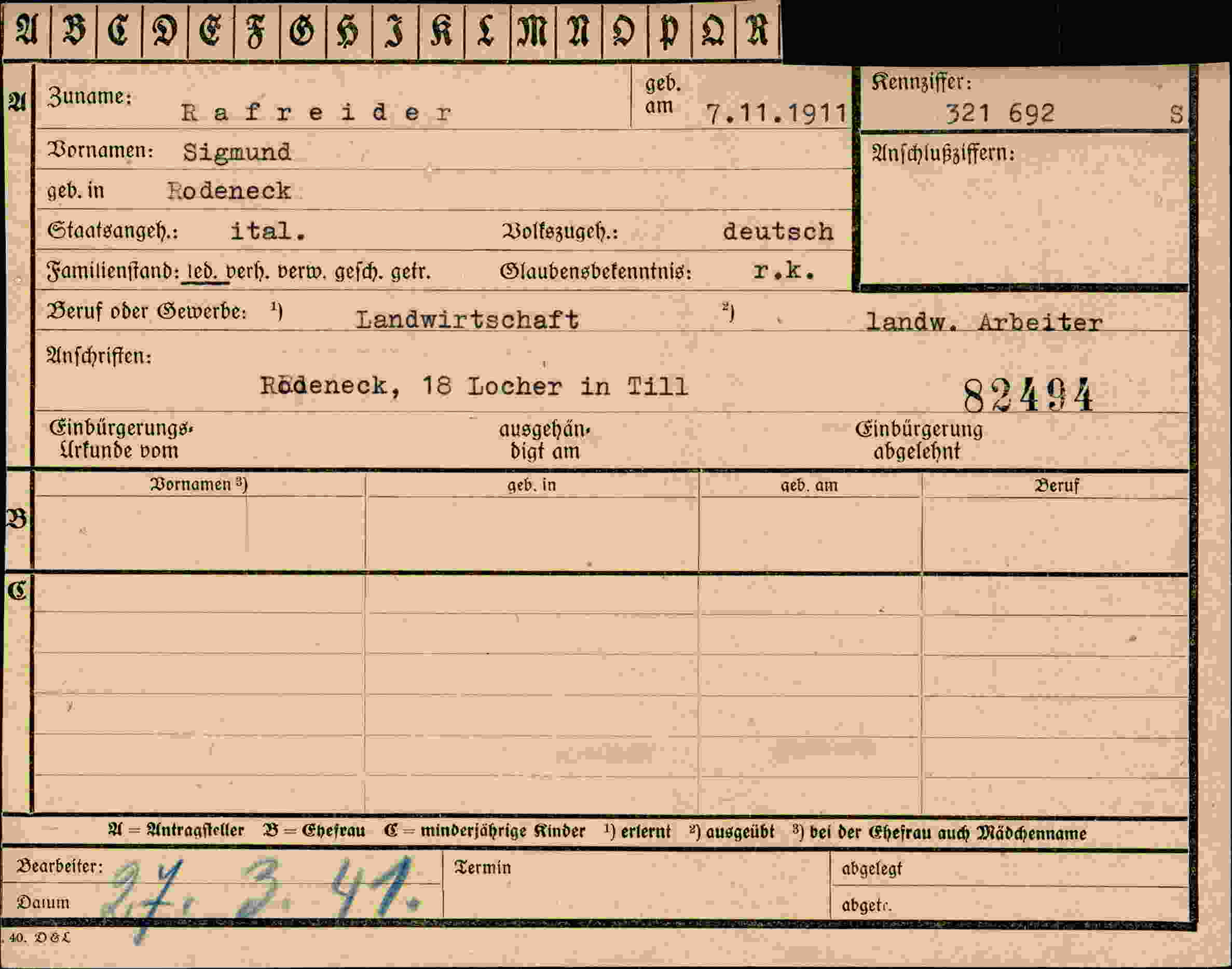 Dokument für Sigmund Rafreider