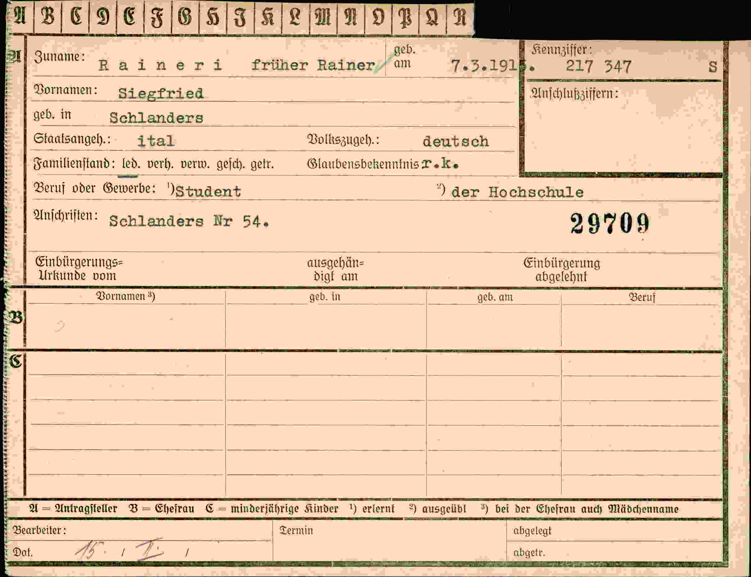 Dokument für Siegfried Rainer