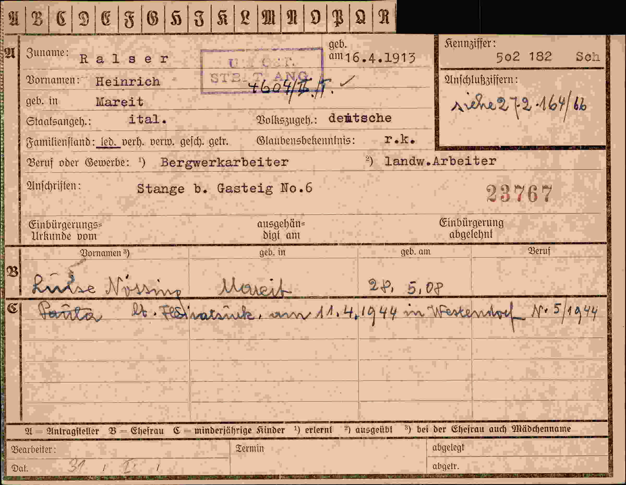 Dokument für Heinrich Ralser
