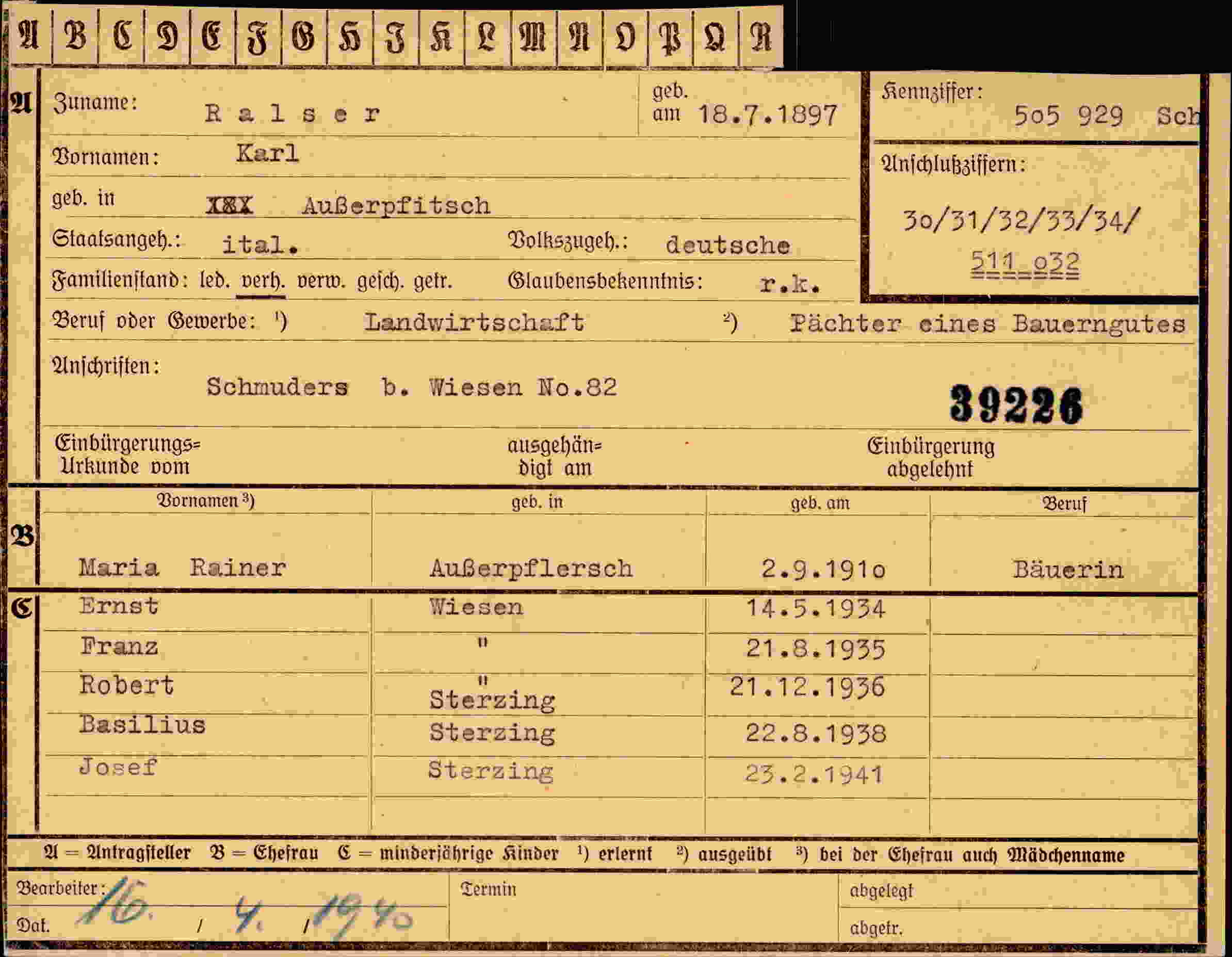 Dokument für Karl Ralser