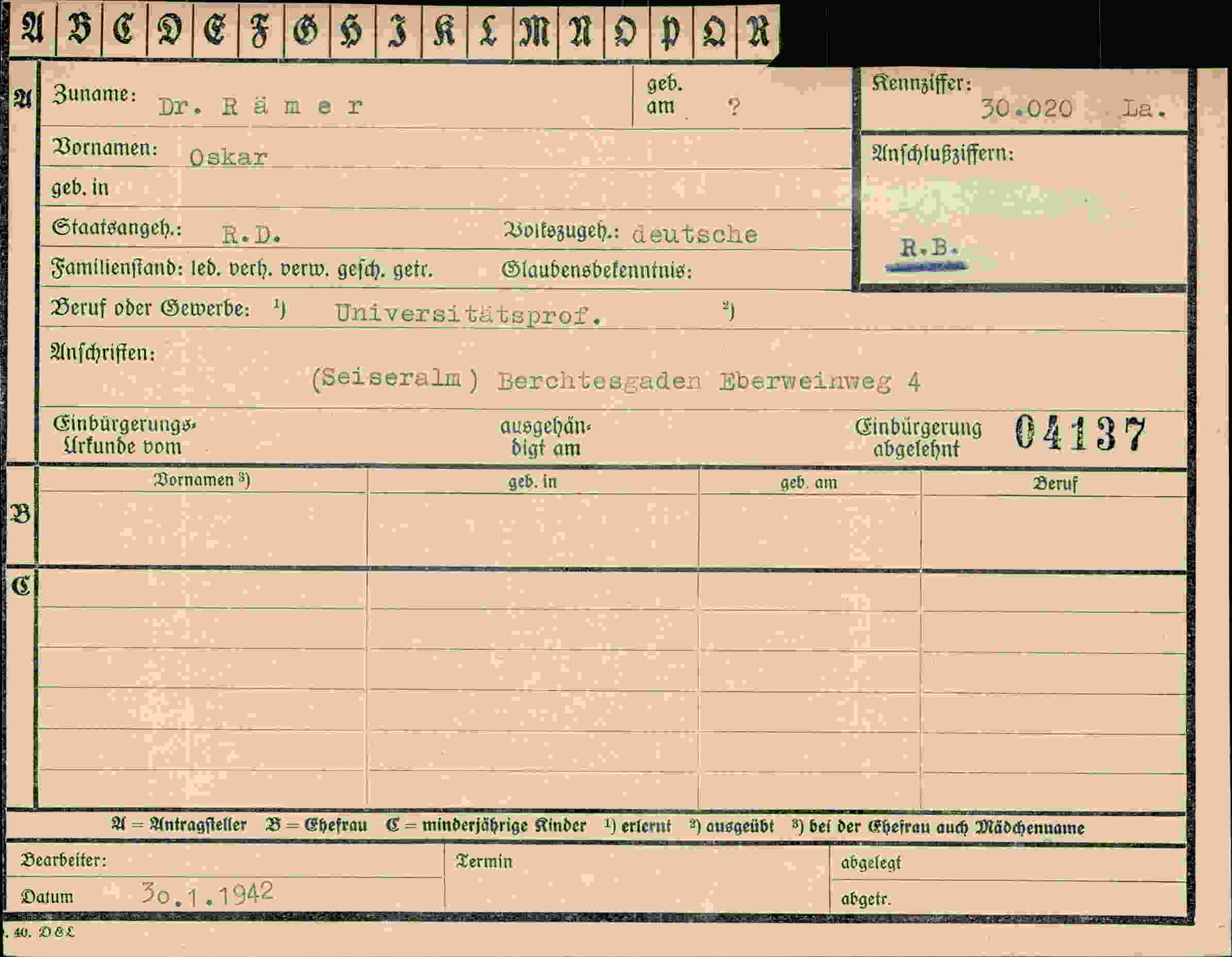Dokument für Oskar Rämer
