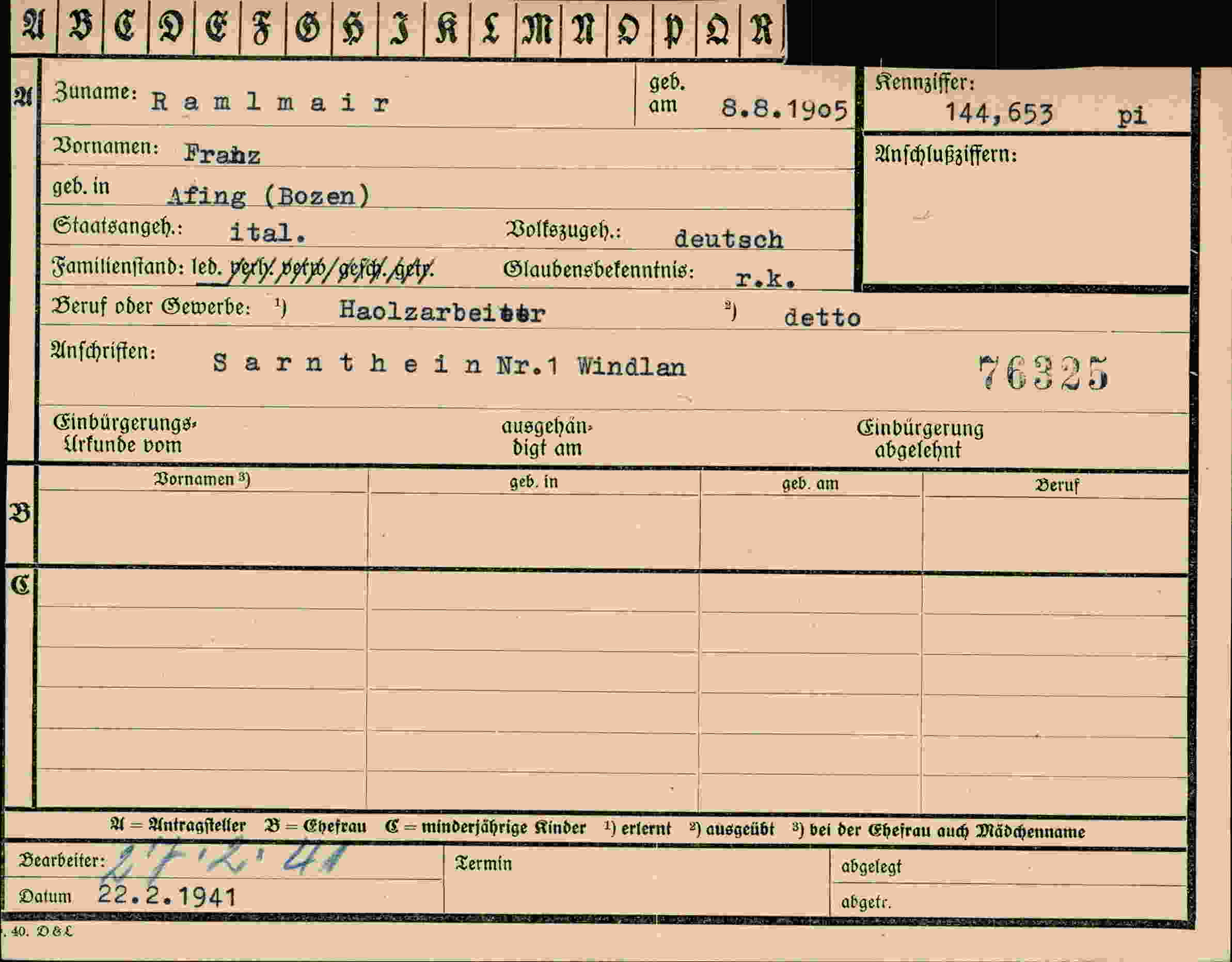 Dokument für Frahz Ramlmair