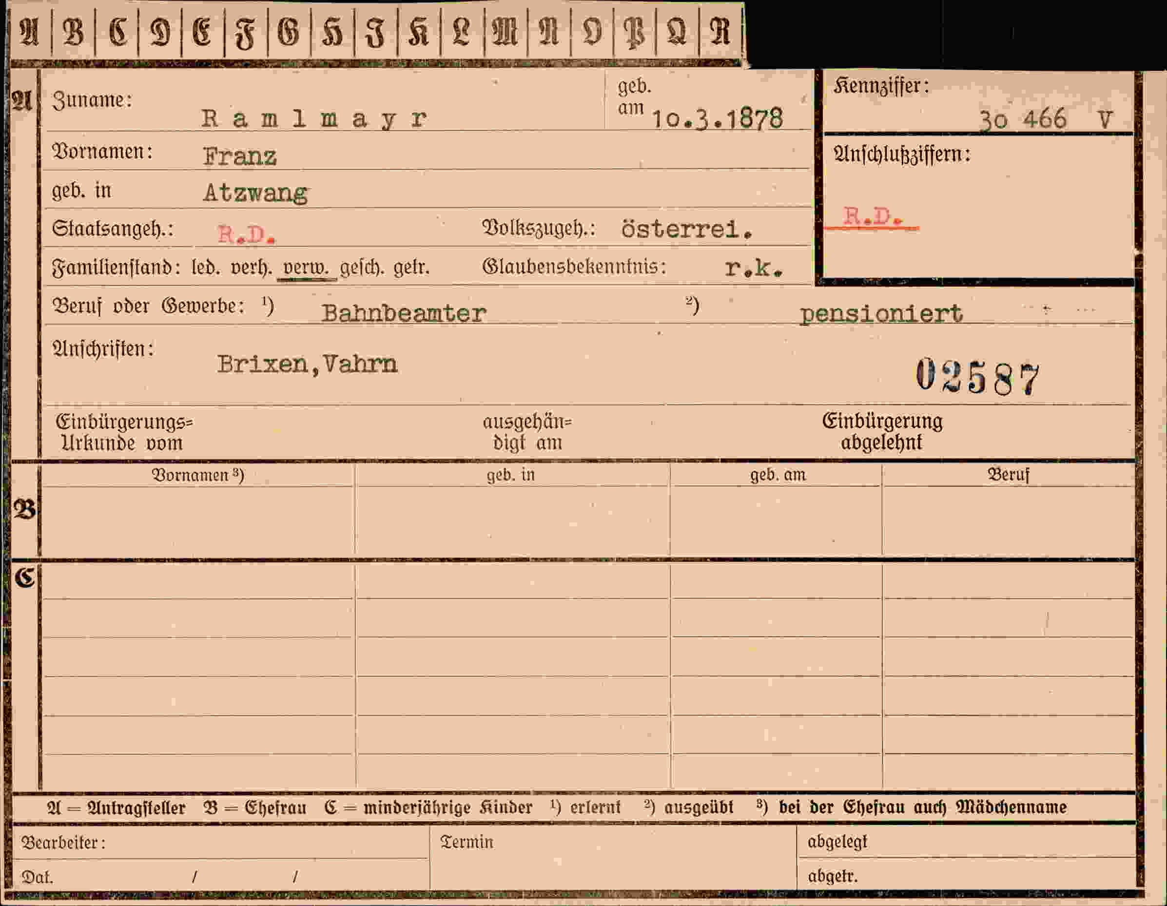 Dokument für Franz Ramlmayr