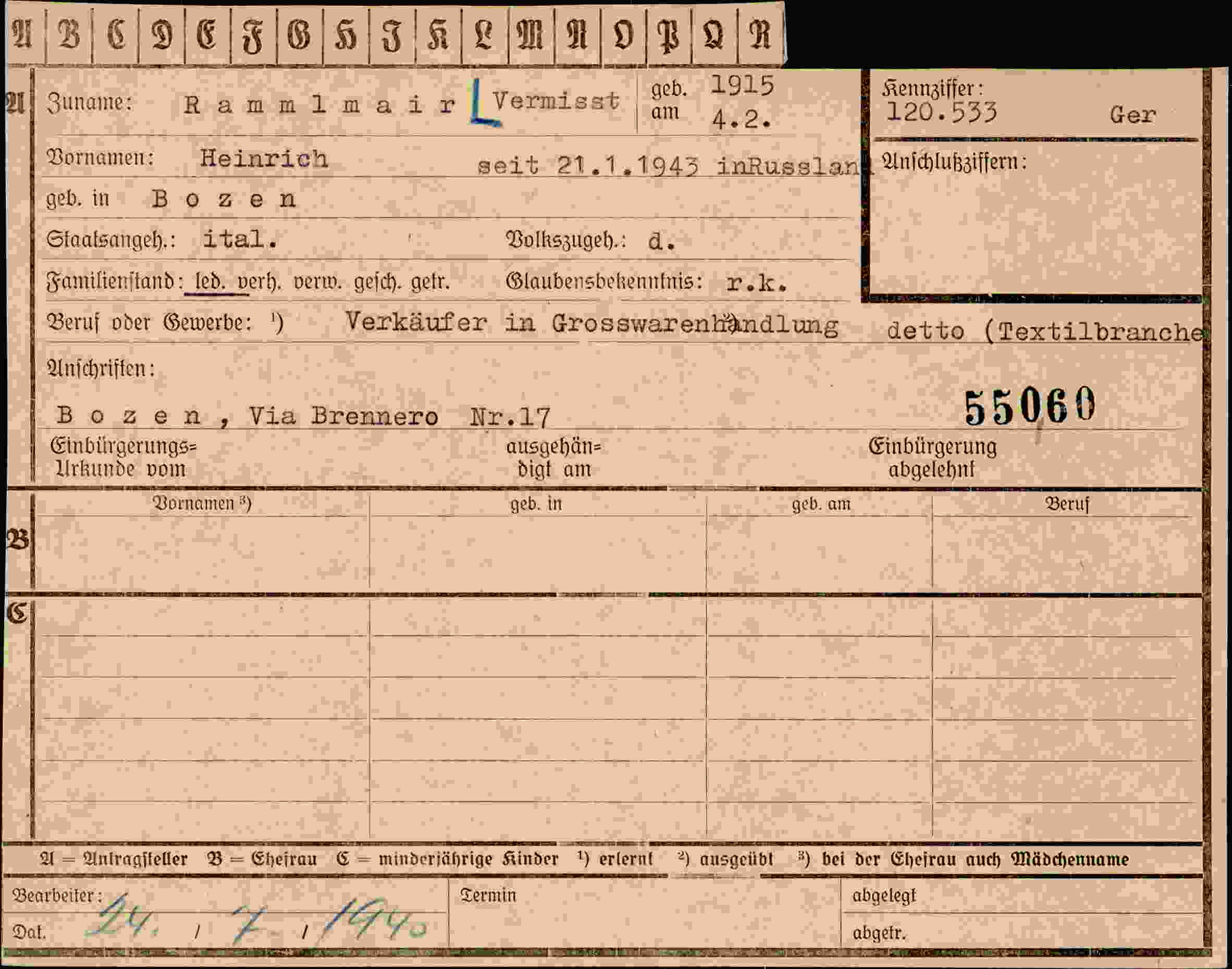 Dokument für Heinrich Rammlmair