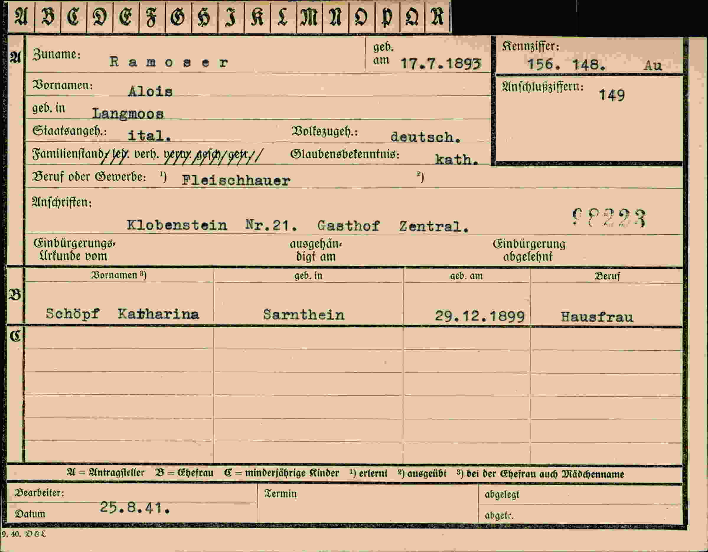 Dokument für Alois Ramoser