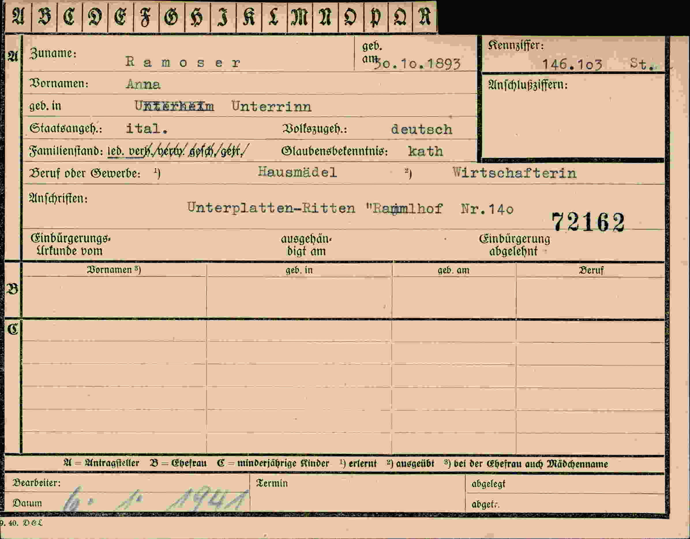 Dokument für Anna Ramoser