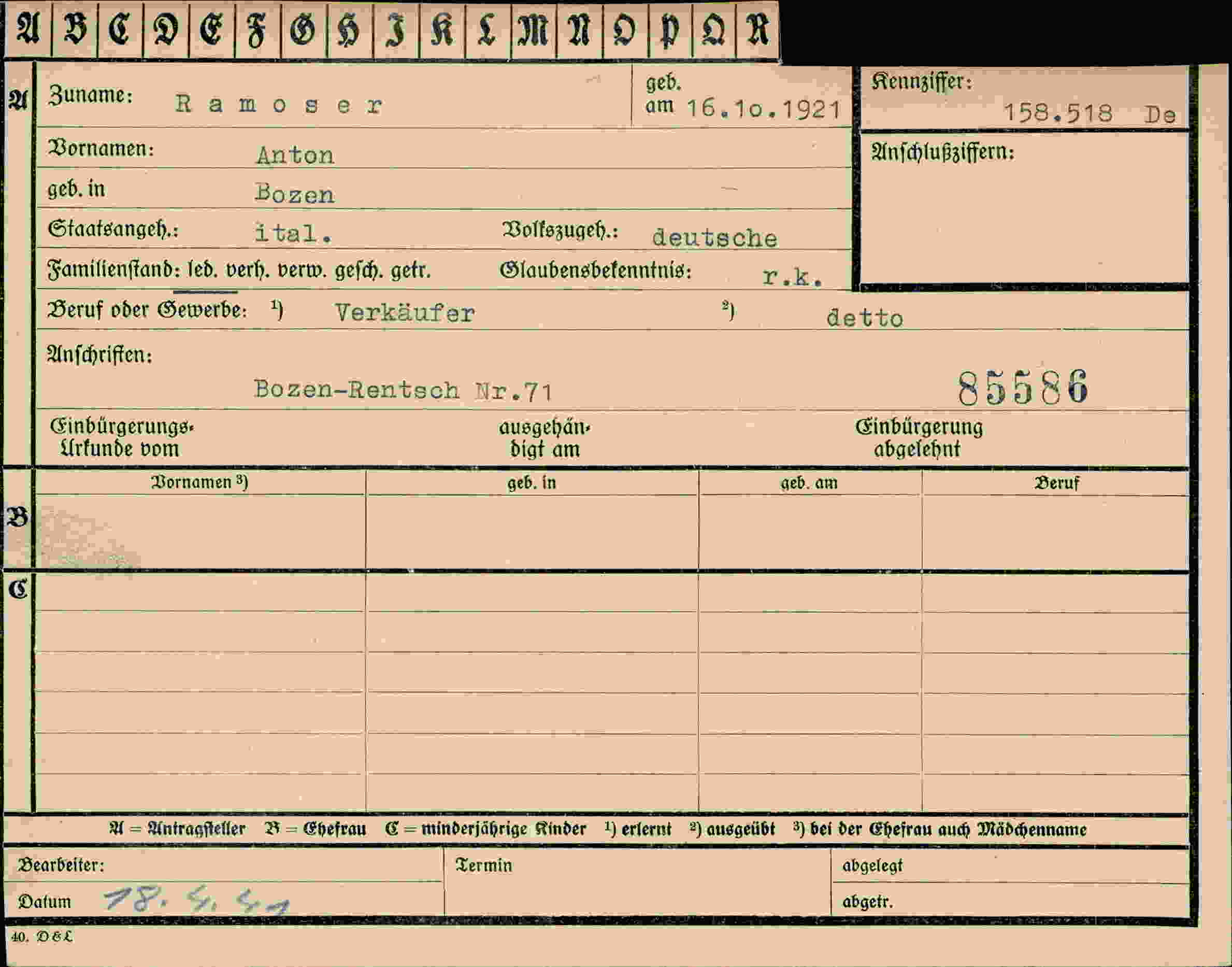 Dokument für Anton Ramoser