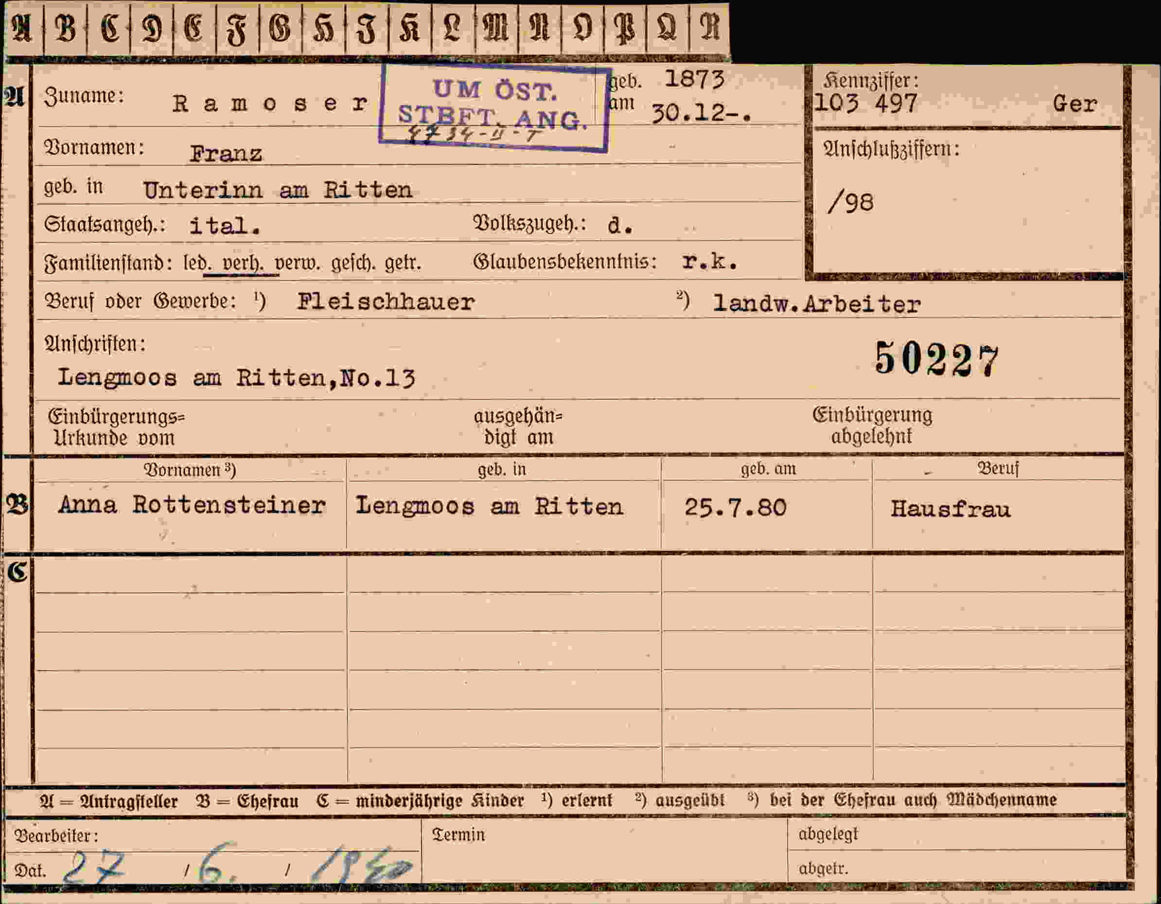 Vorderseite des Dokuments