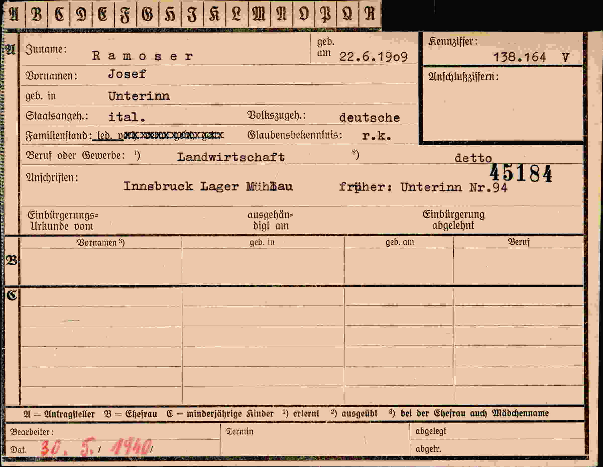 Vorderseite des Dokuments