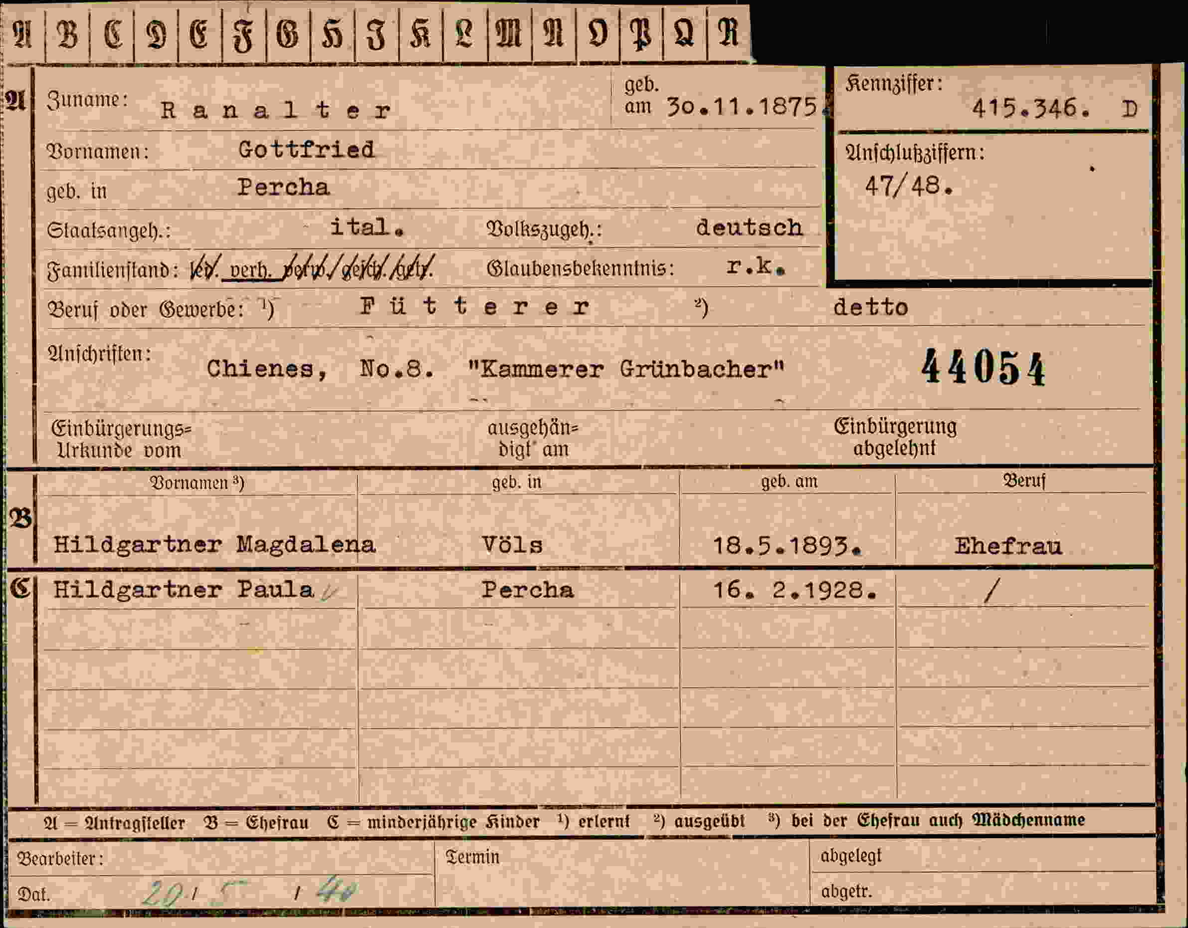 Dokument für Gottfried Ranalter