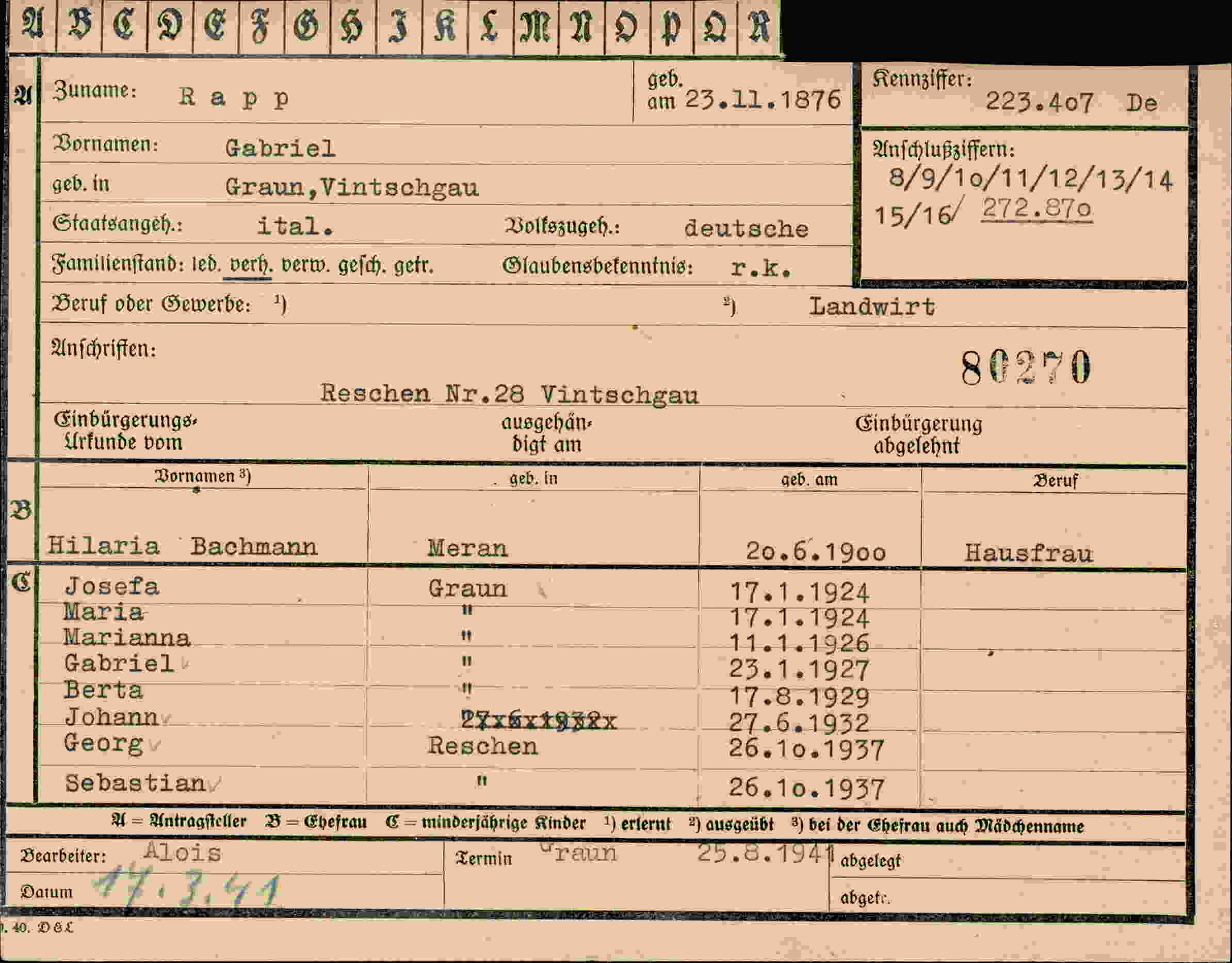 Vorderseite des Dokuments
