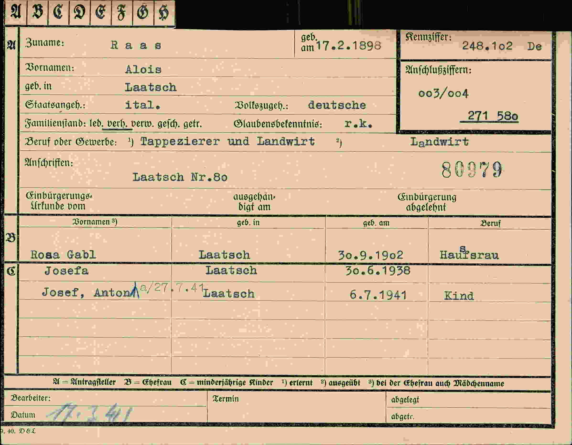 Dokument für Alois Raas