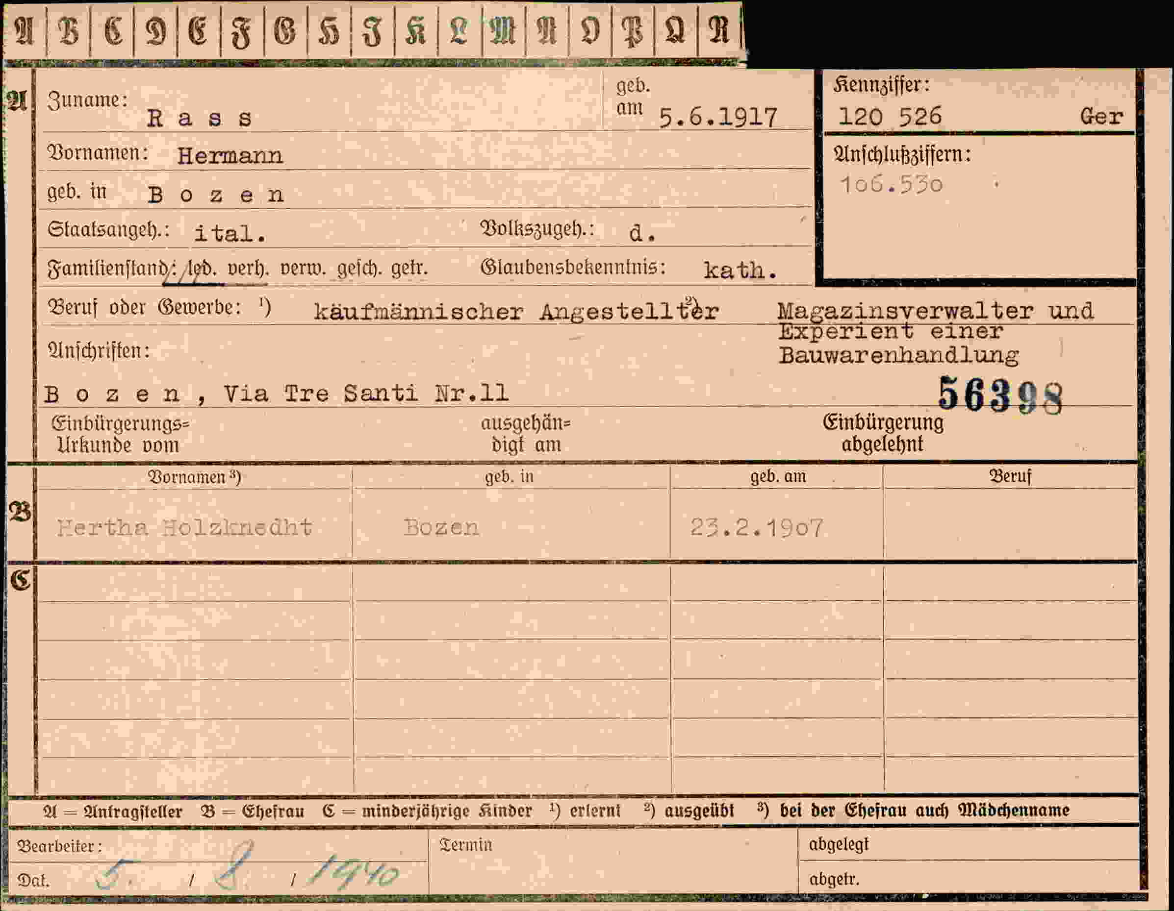 Dokument für Hermann Rass