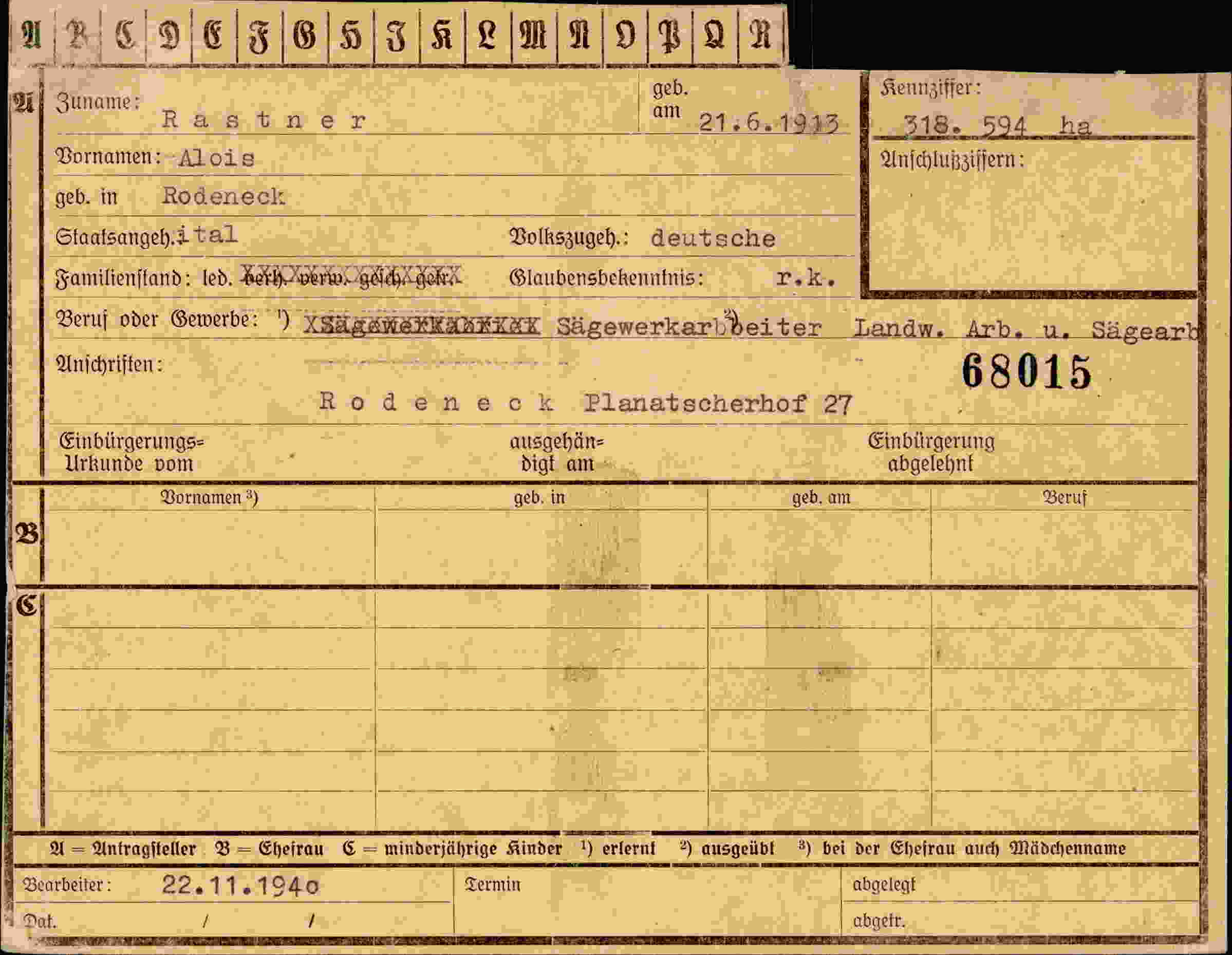 Dokument für Alois Rastner