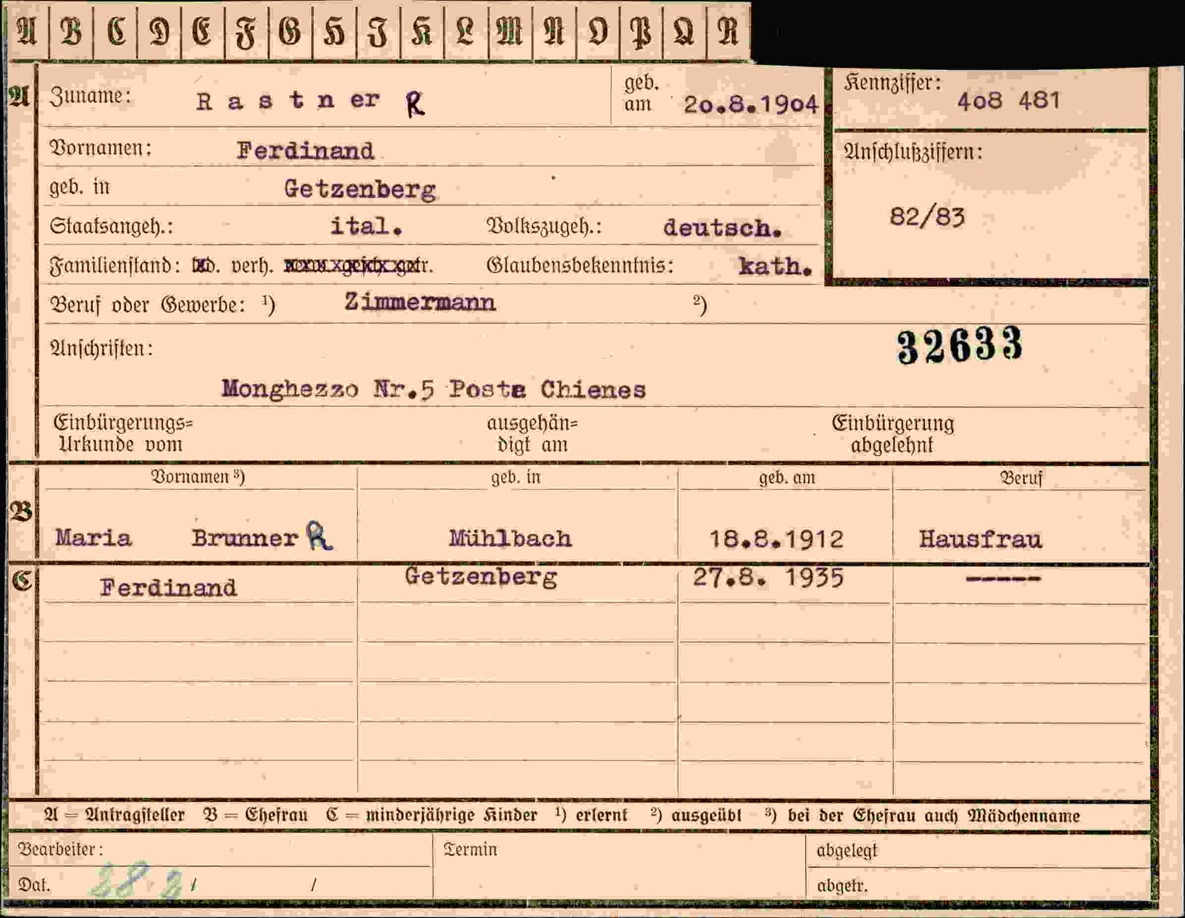 Vorderseite des Dokuments