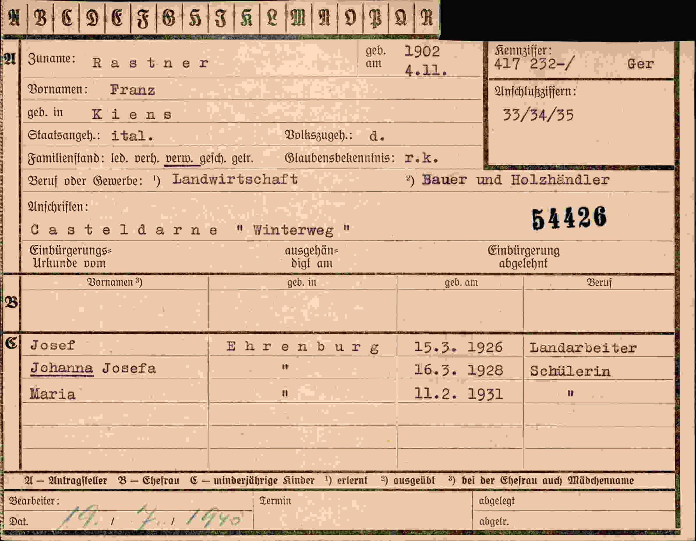Vorderseite des Dokuments
