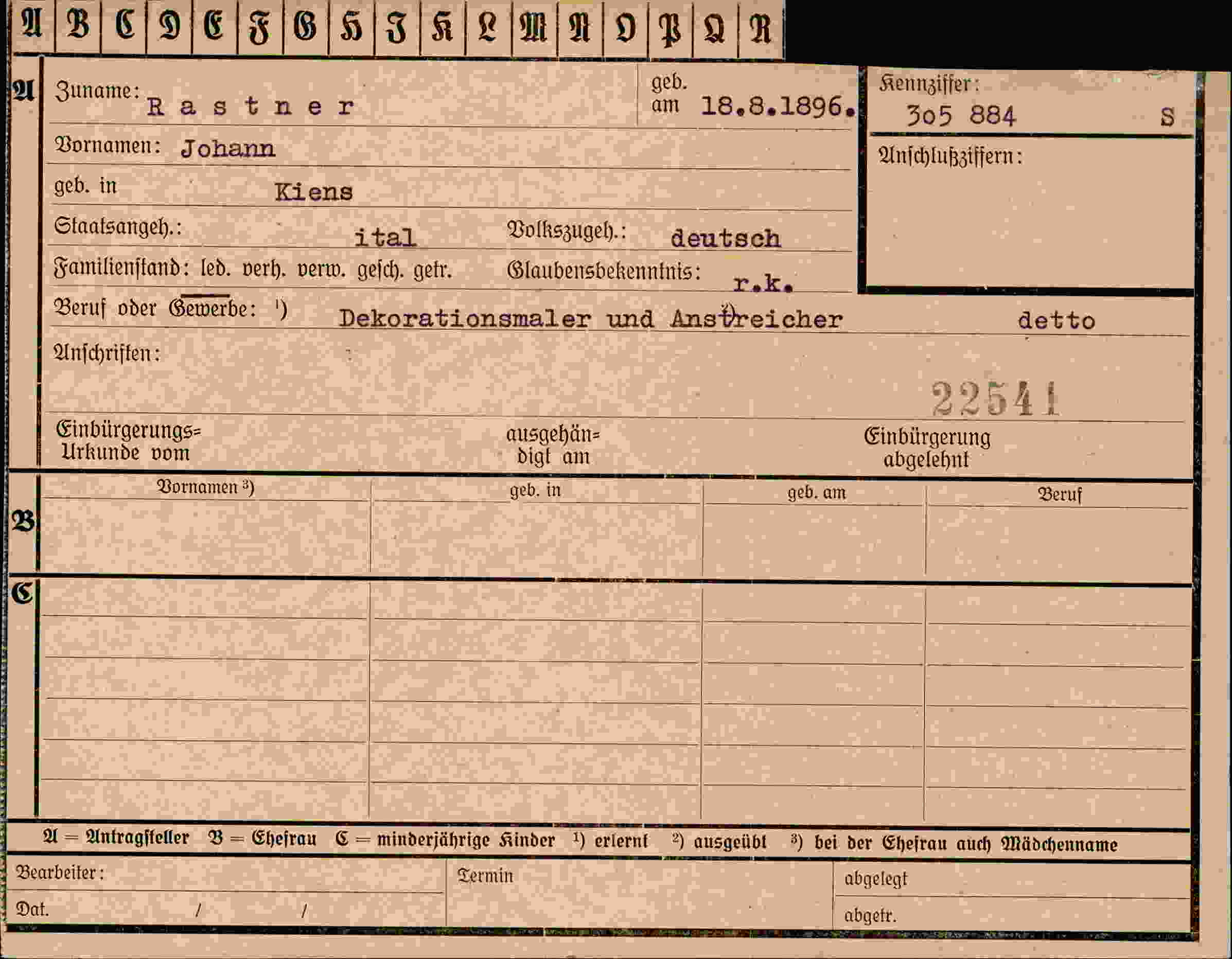 Vorderseite des Dokuments