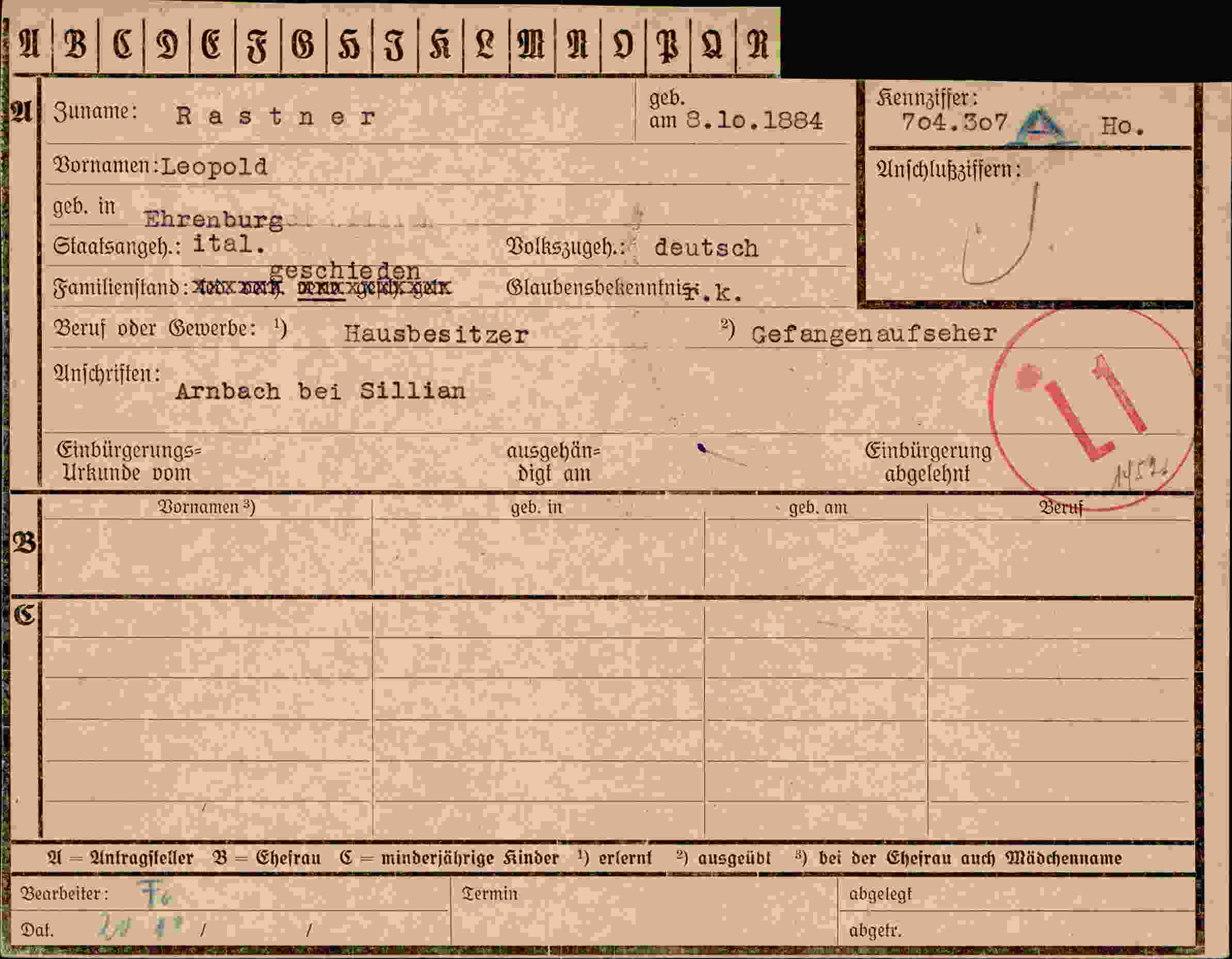 Dokument für Leopold Rästner