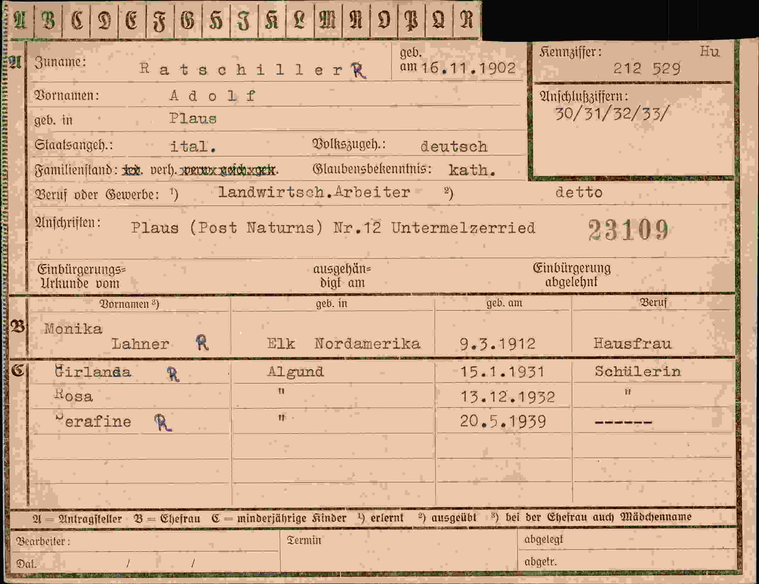 Dokument für Adolf Ratschillerk