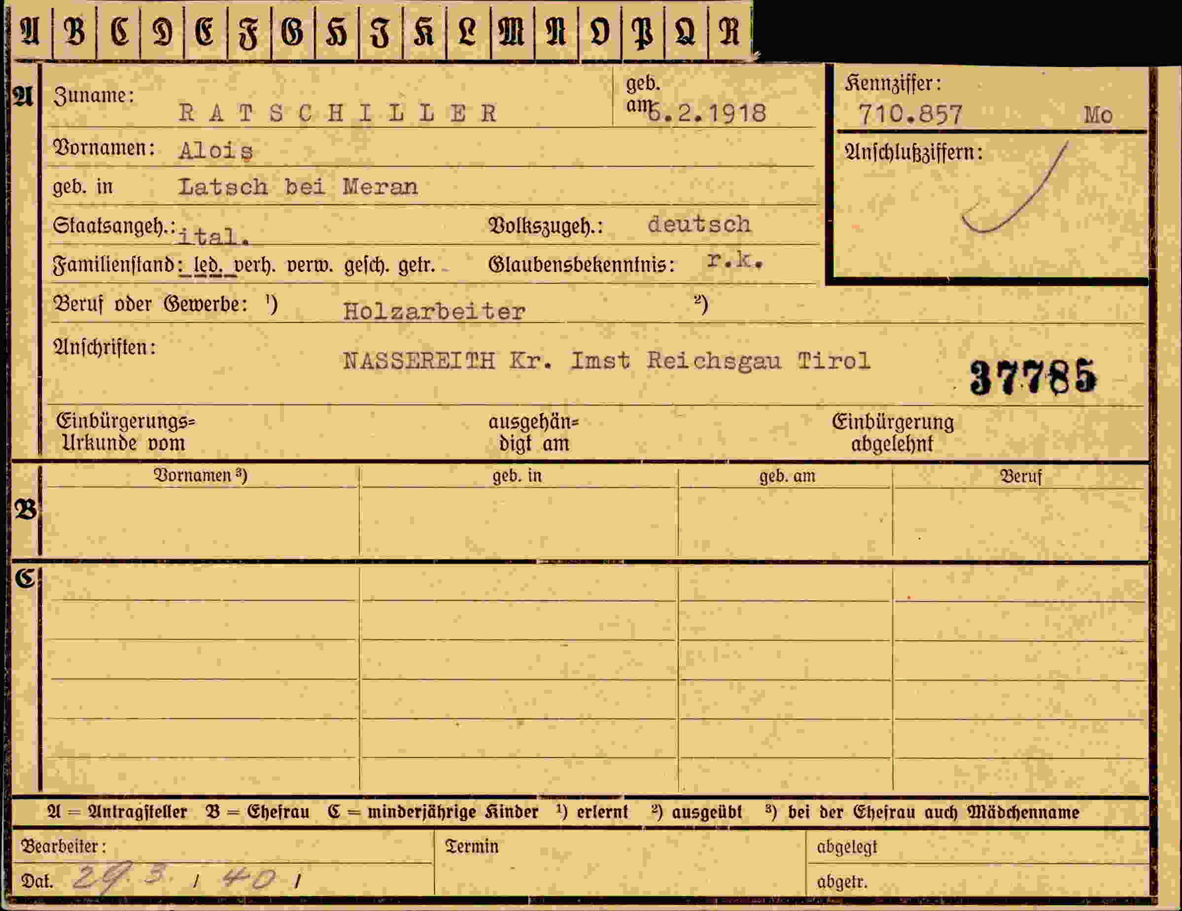 Dokument für Alois Ratschller
