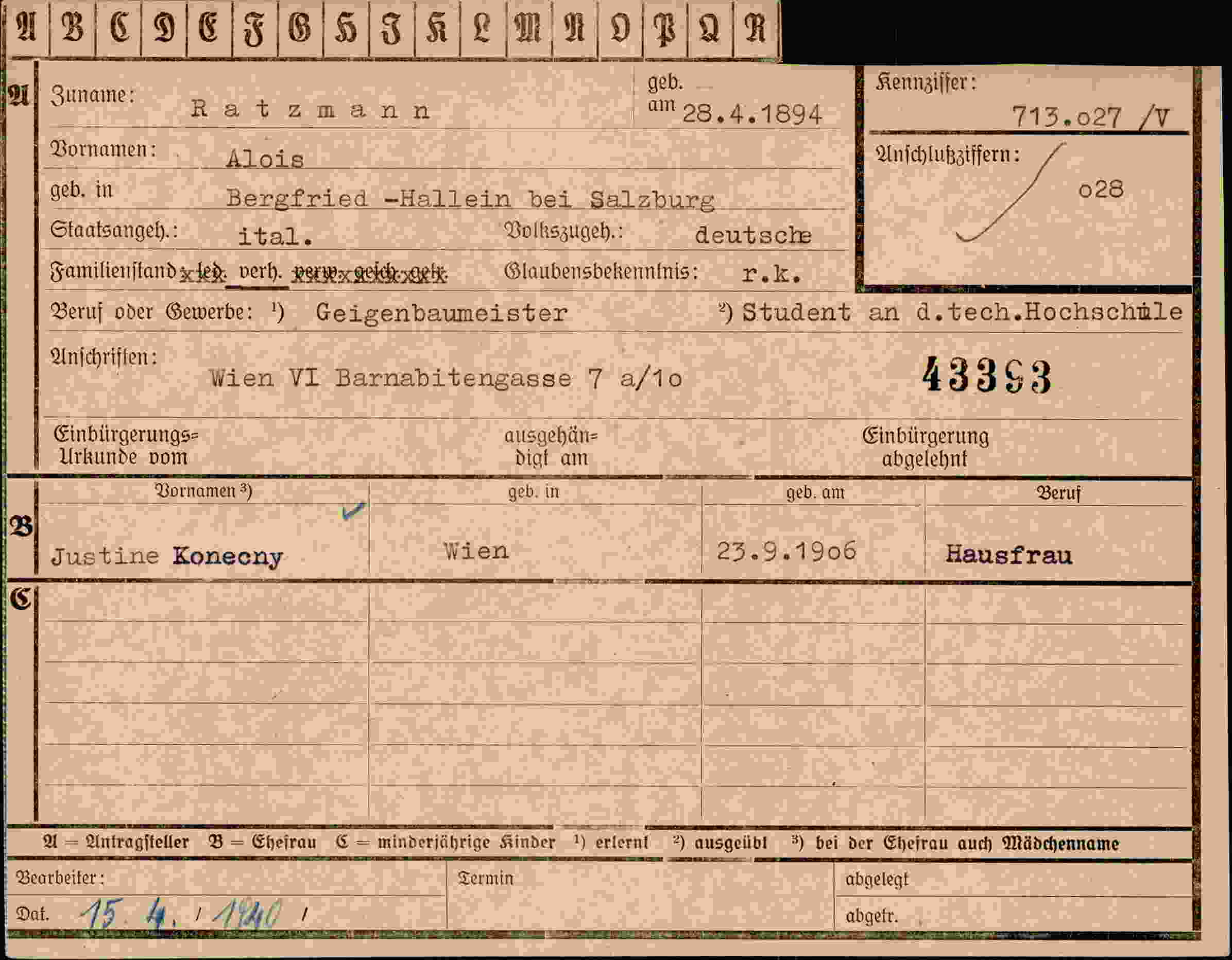Dokument für Alois Ratzmann
