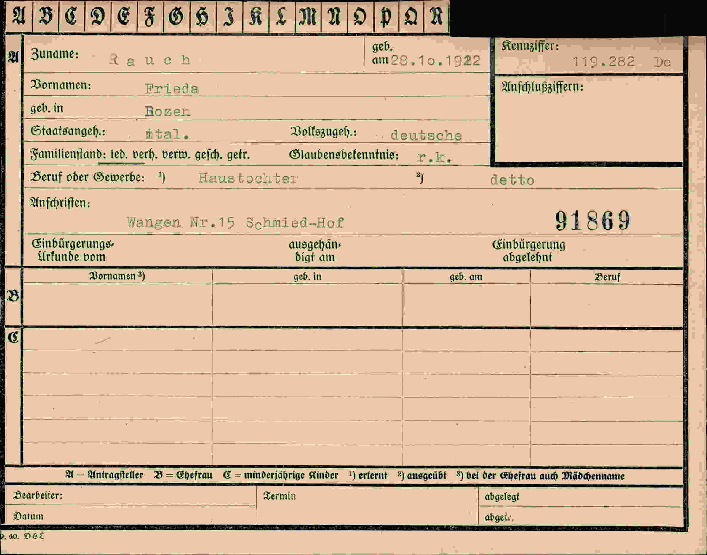 Vorderseite des Dokuments
