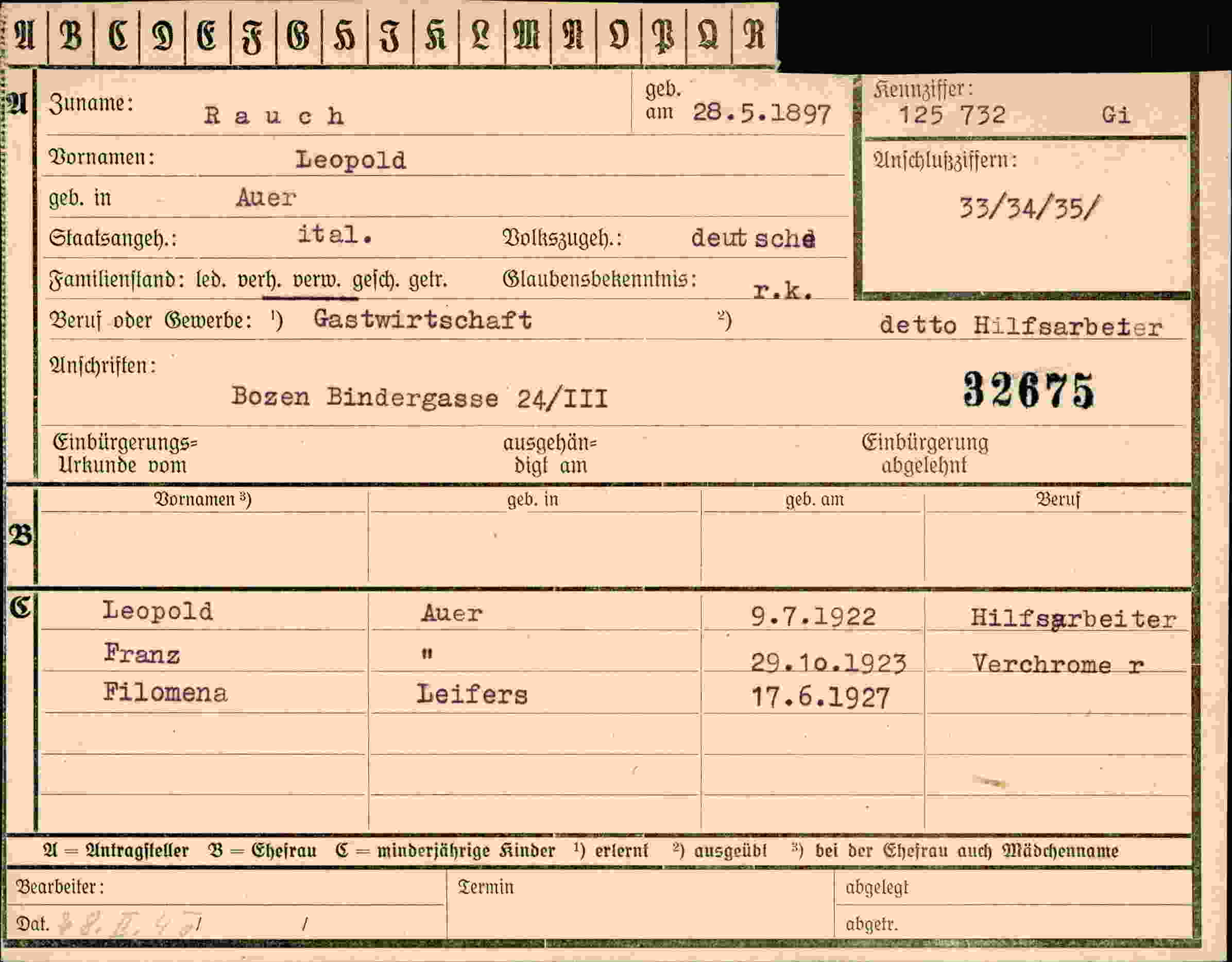 Vorderseite des Dokuments