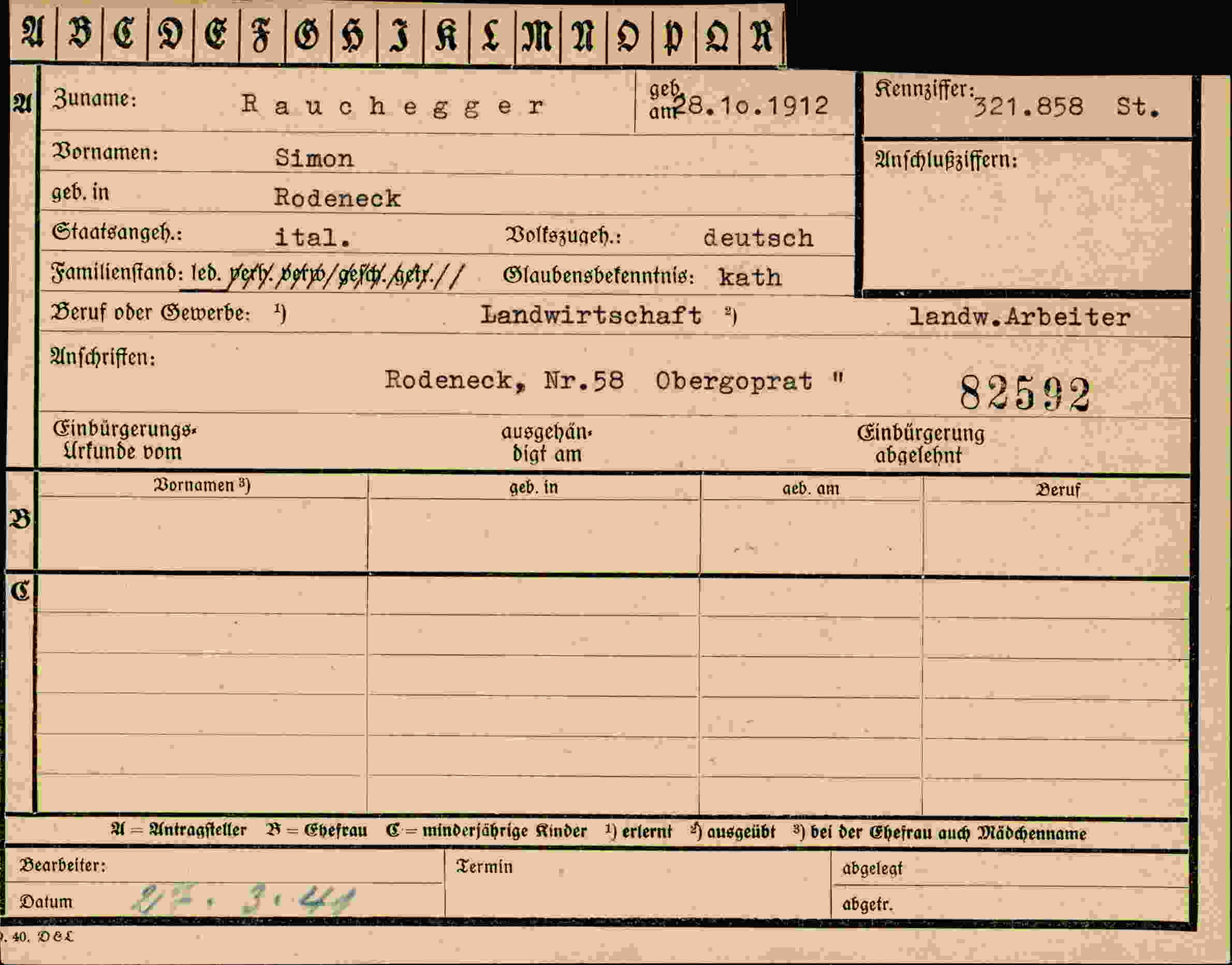 Vorderseite des Dokuments