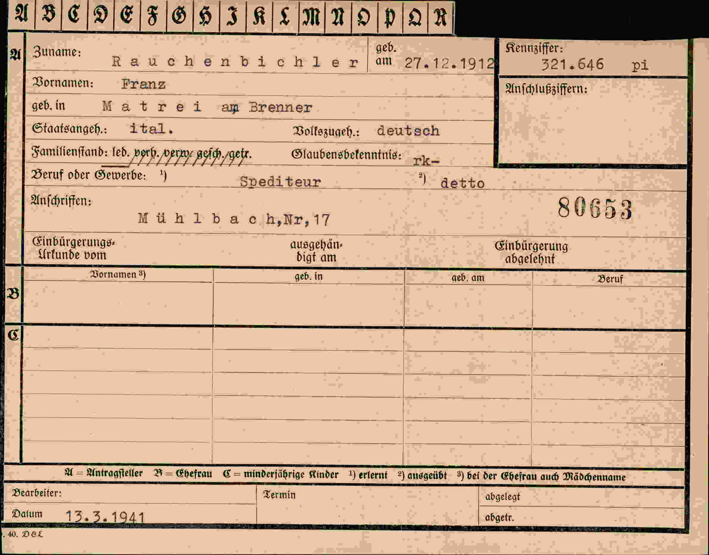 Dokument für Franz Rauchenbichler