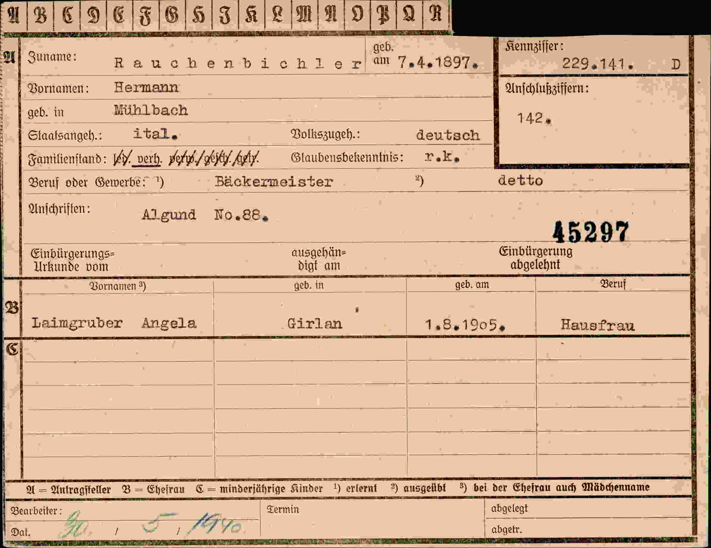 Dokument für Hermann Rauchenbichler