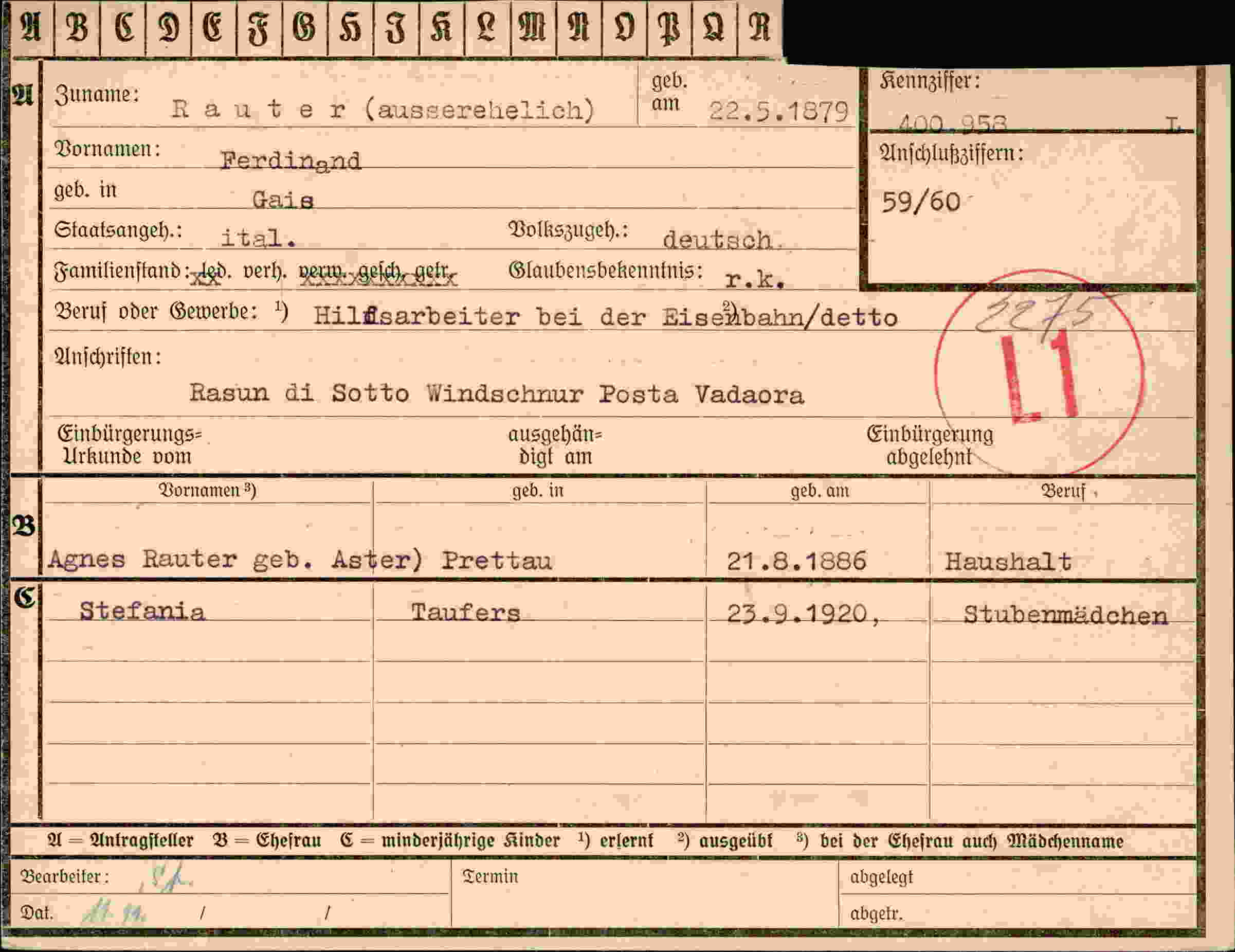 Dokument für Ferdinand Rauter