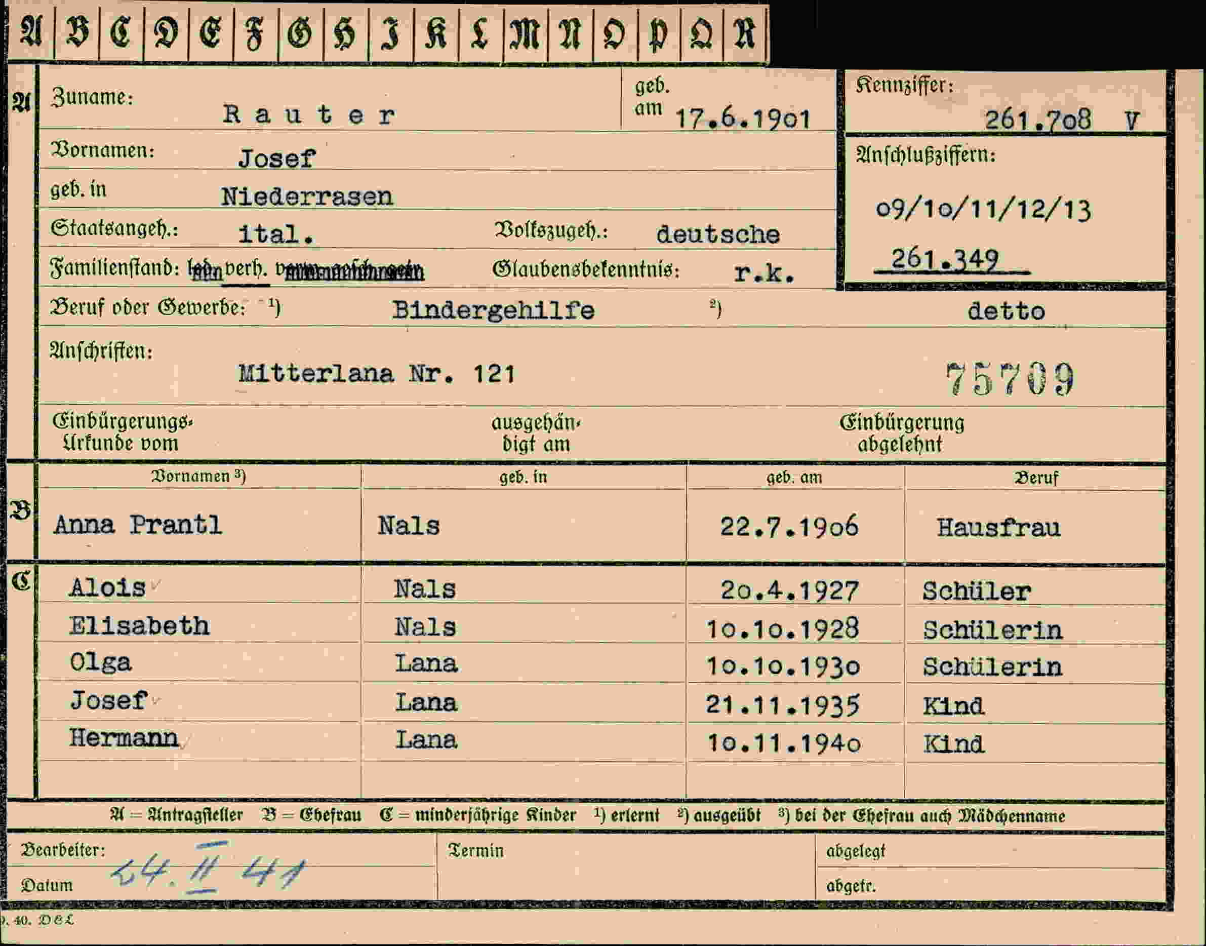 Vorderseite des Dokuments