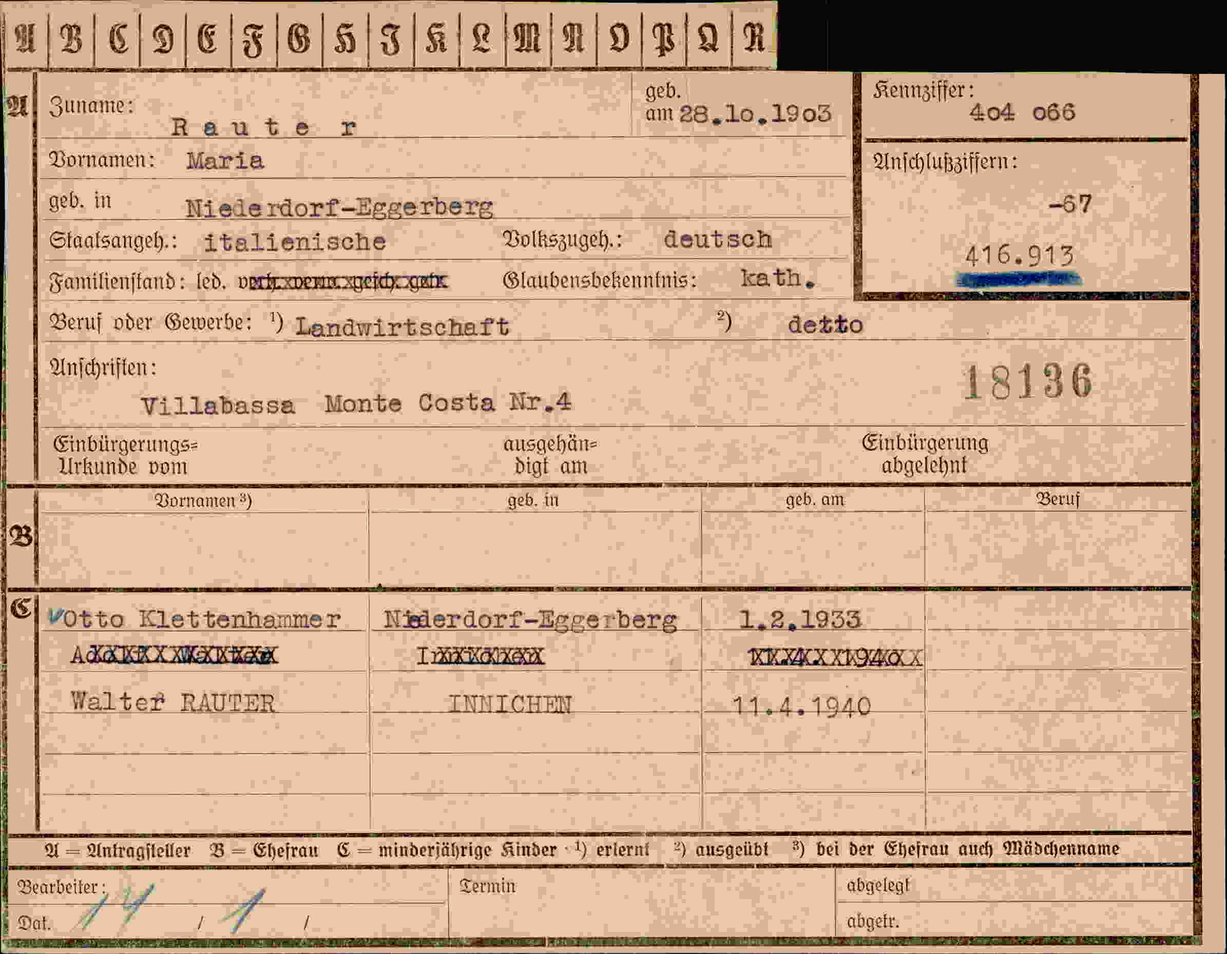Vorderseite des Dokuments