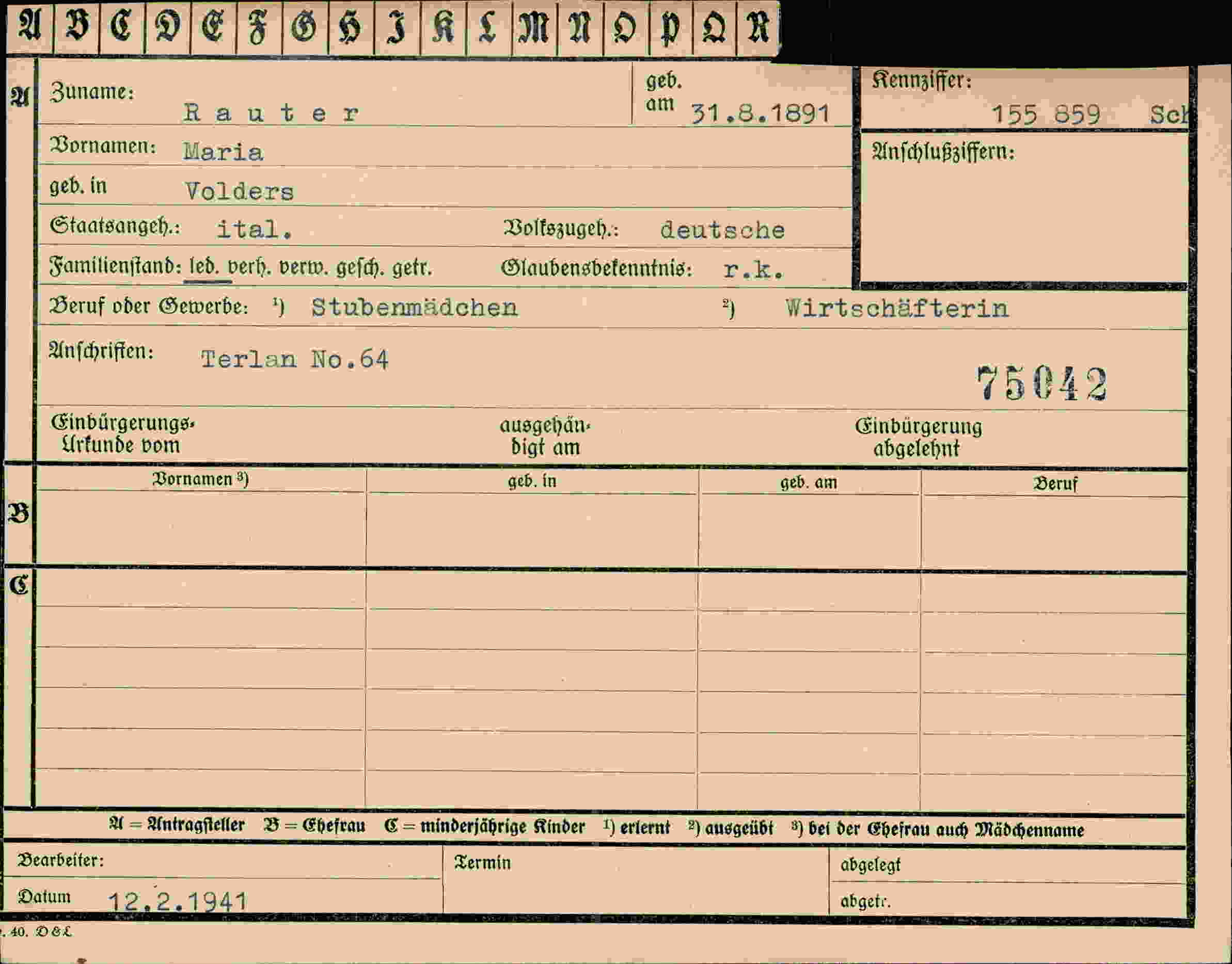 Dokument für Maria Rauter