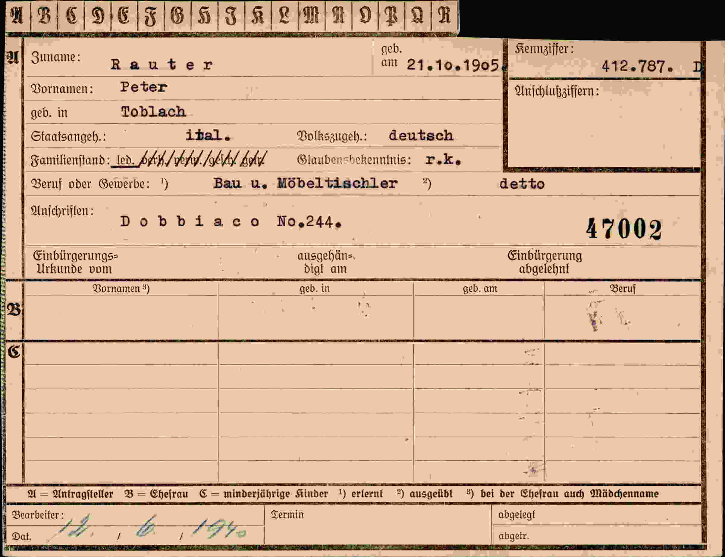 Vorderseite des Dokuments