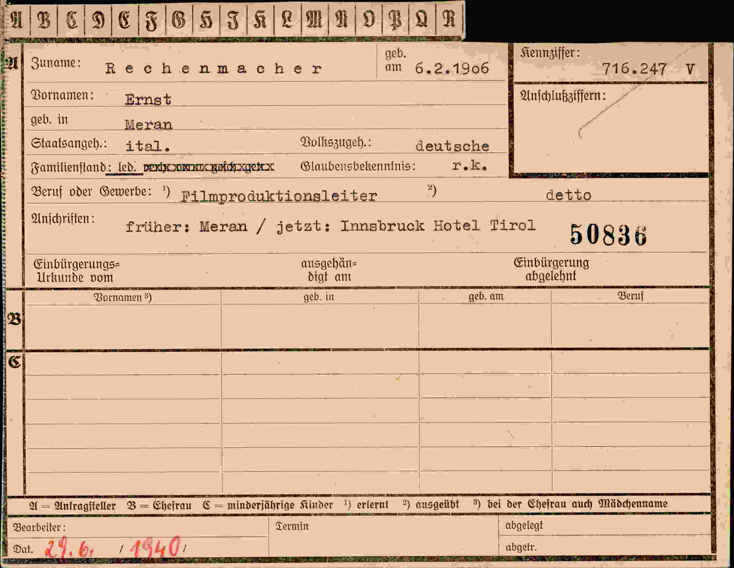 Vorderseite des Dokuments