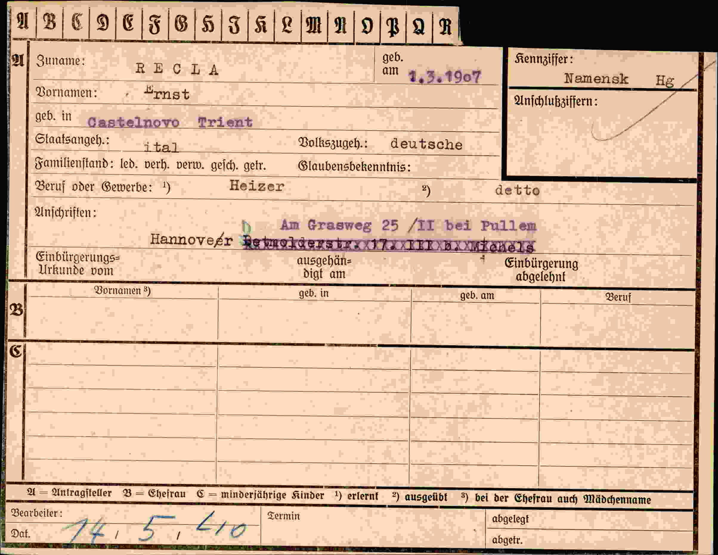 Dokument für Ernst Recla